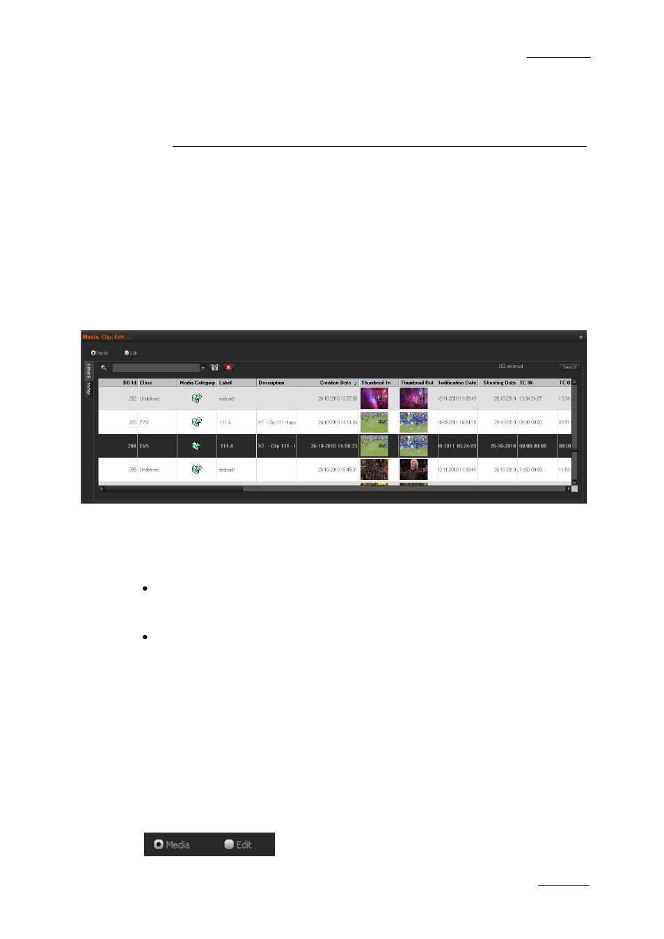 Database list pane, 1 purpose, 2 overview of the database list | 3 database list display, Items types, Purpose, Overview of the database list, Database list display | EVS Xedio Approval Version 4.2 - June 2012 User Manual User Manual | Page 19 / 34