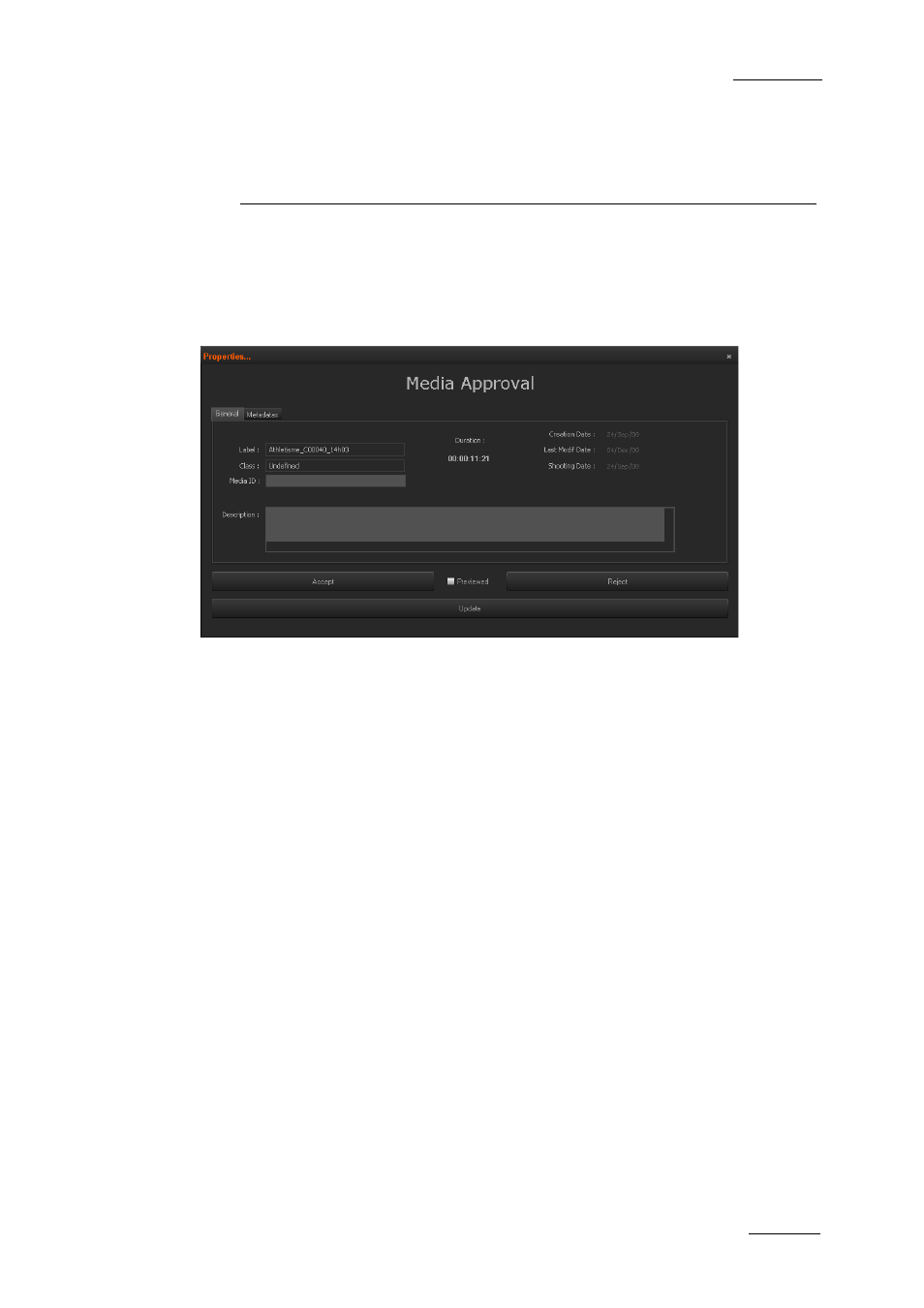 Approval pane, 1 purpose, 2 item properties | Purpose, Item properties | EVS Xedio Approval Version 4.2 - June 2012 User Manual User Manual | Page 31 / 34