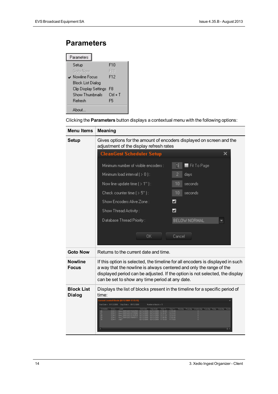 Parameters | EVS XEDIO Ingest Organizer Version 4.35 - August 2013 User Manual User Manual | Page 22 / 28