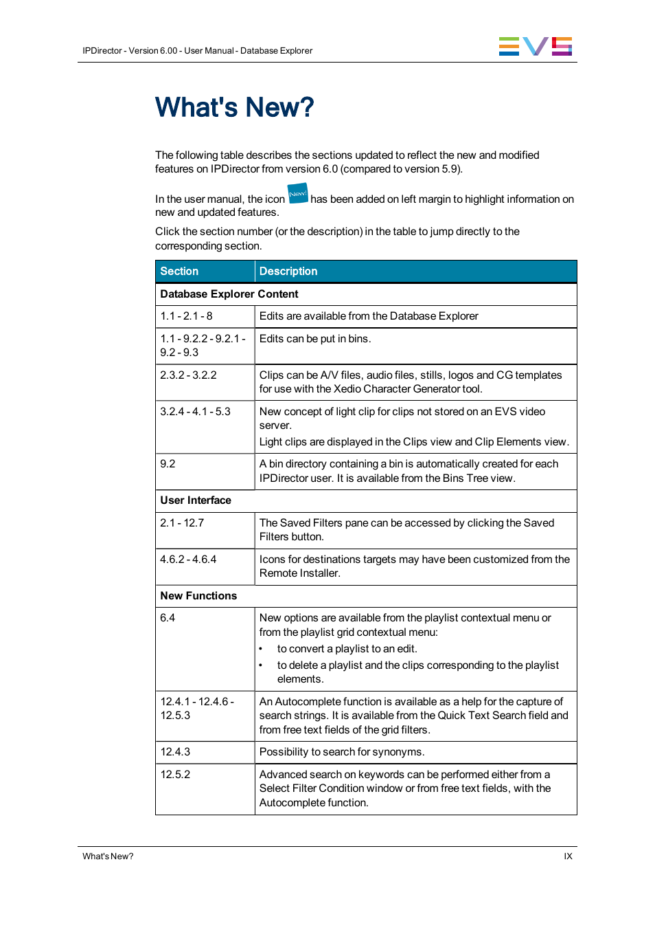 What's new | EVS IPDirector Version 6.0 - November 2012 Part 3 User's Manual User Manual | Page 11 / 128