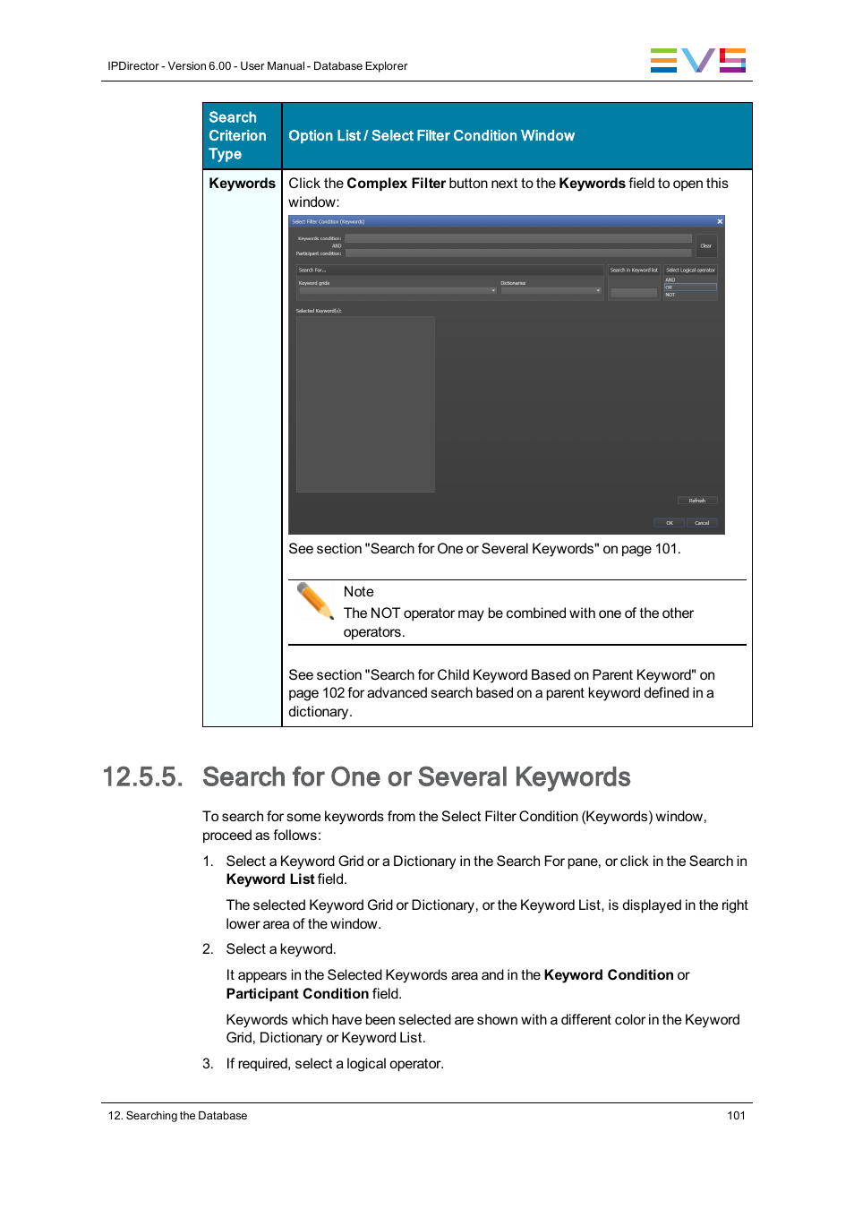 Search for one or several keywords | EVS IPDirector Version 6.0 - November 2012 Part 3 User's Manual User Manual | Page 113 / 128