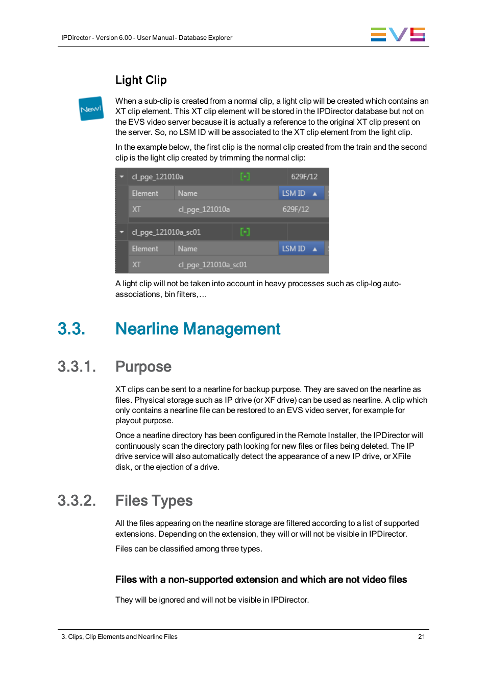 Nearline management, Purpose, Files types | EVS IPDirector Version 6.0 - November 2012 Part 3 User's Manual User Manual | Page 33 / 128