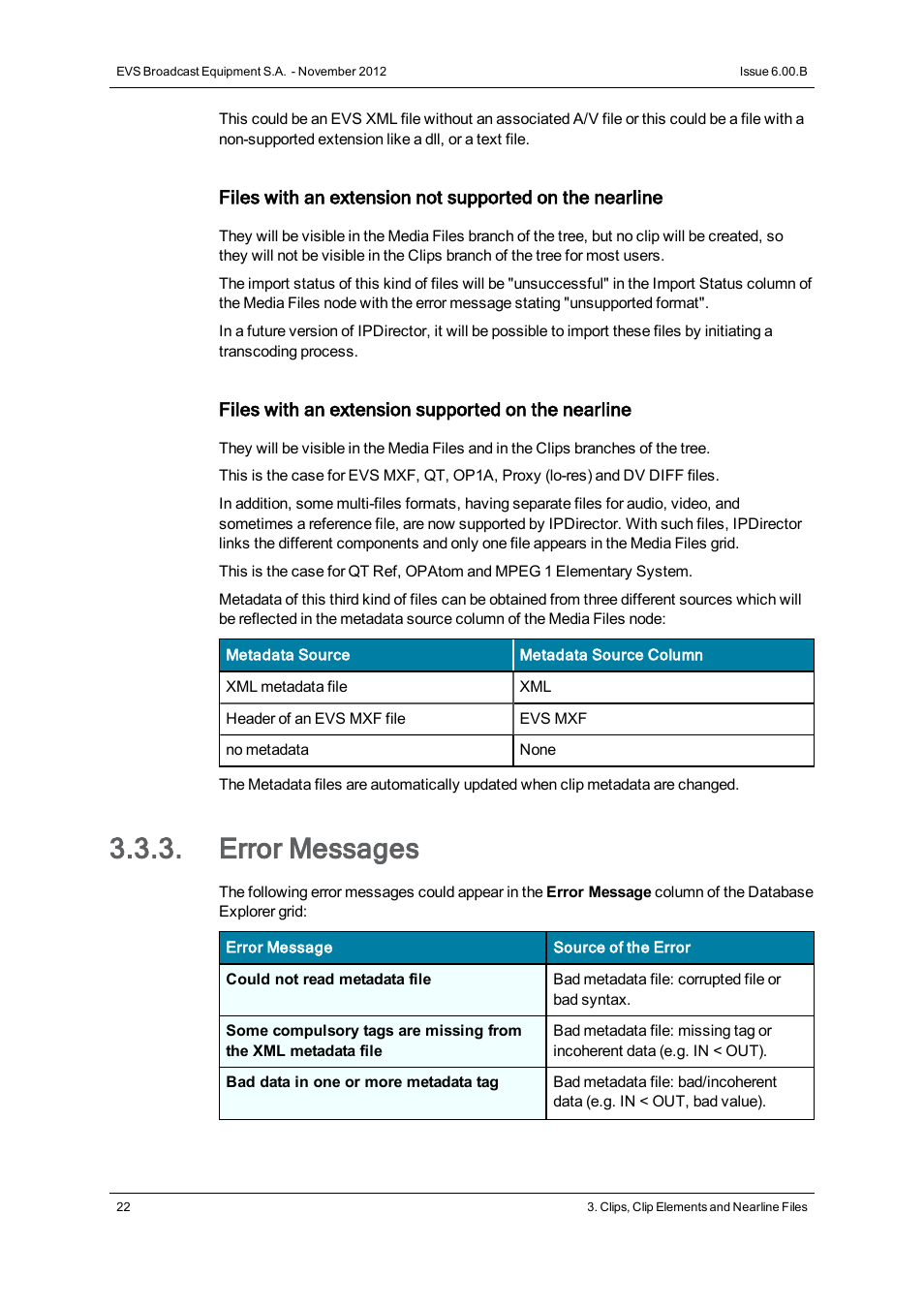 Error messages | EVS IPDirector Version 6.0 - November 2012 Part 3 User's Manual User Manual | Page 34 / 128