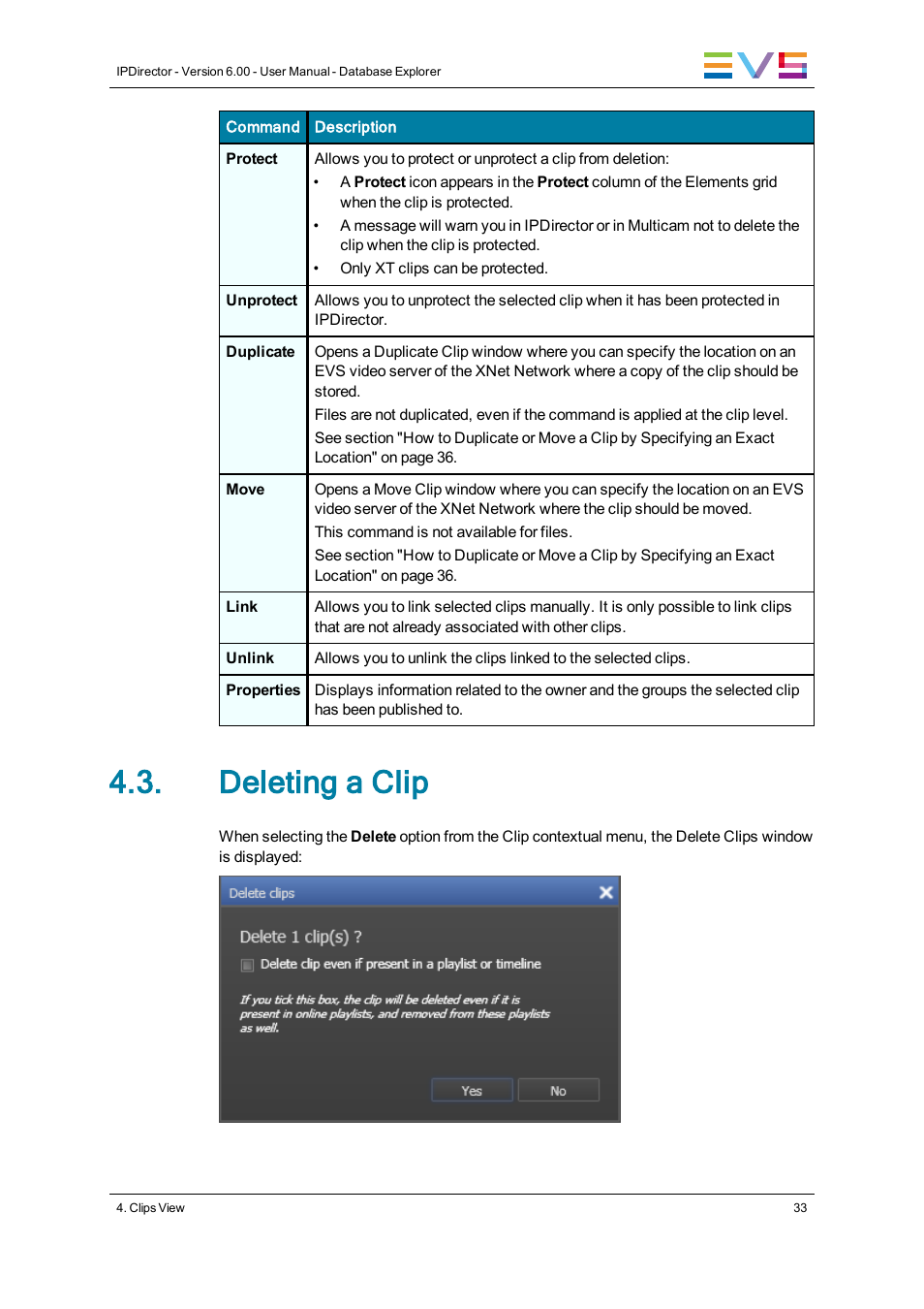 Deleting a clip | EVS IPDirector Version 6.0 - November 2012 Part 3 User's Manual User Manual | Page 45 / 128