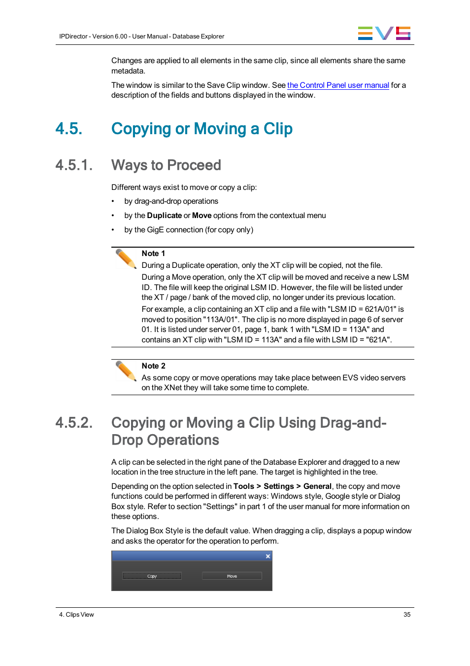 Copying or moving a clip, Ways to proceed | EVS IPDirector Version 6.0 - November 2012 Part 3 User's Manual User Manual | Page 47 / 128