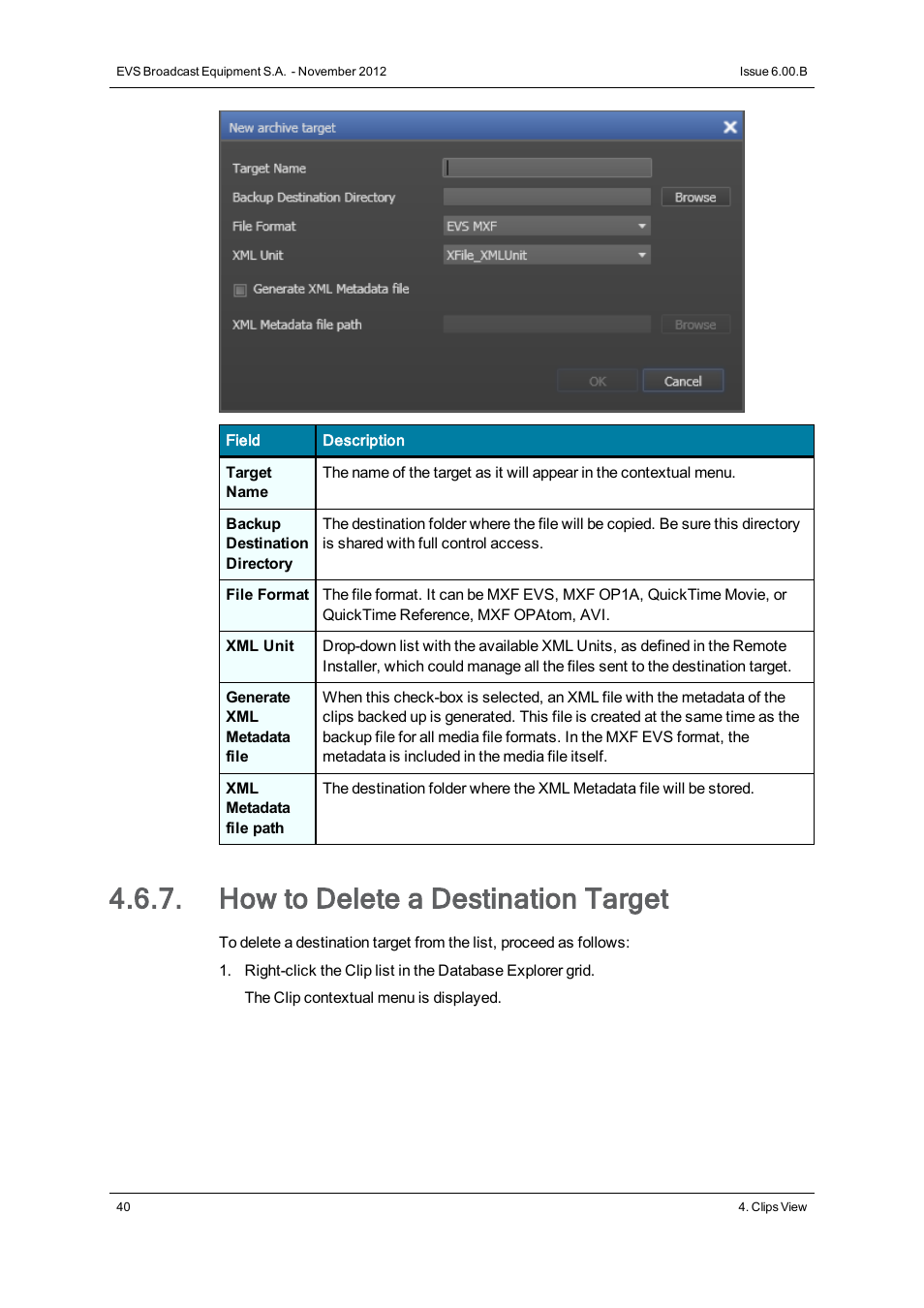 How to delete a destination target | EVS IPDirector Version 6.0 - November 2012 Part 3 User's Manual User Manual | Page 52 / 128