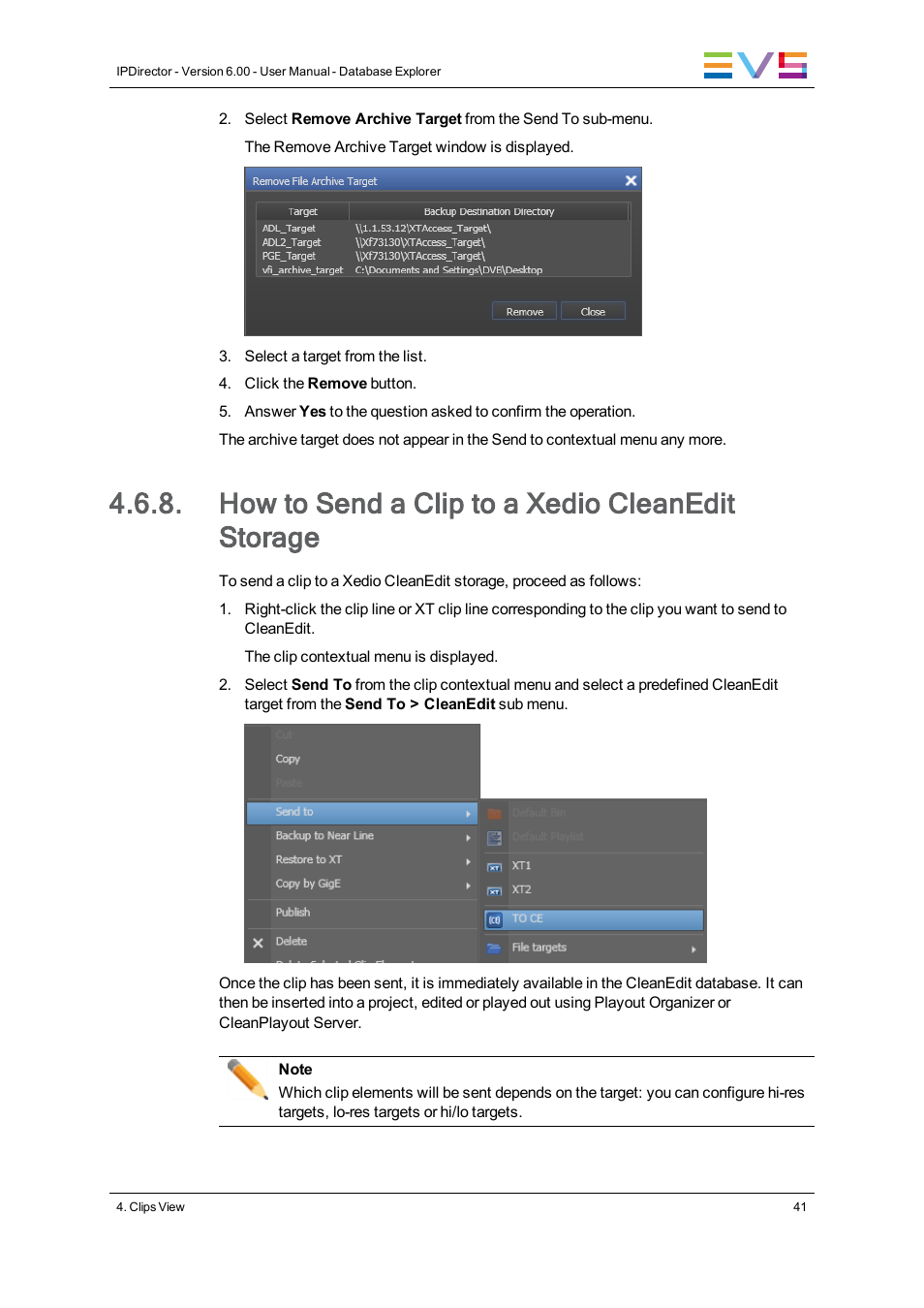 How to send a clip to a xedio cleanedit storage | EVS IPDirector Version 6.0 - November 2012 Part 3 User's Manual User Manual | Page 53 / 128