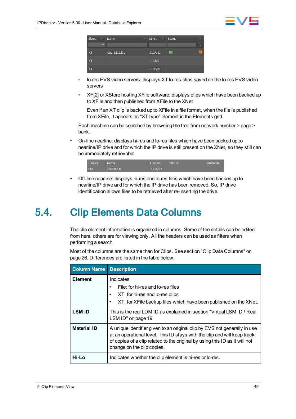 Clip elements data columns | EVS IPDirector Version 6.0 - November 2012 Part 3 User's Manual User Manual | Page 61 / 128