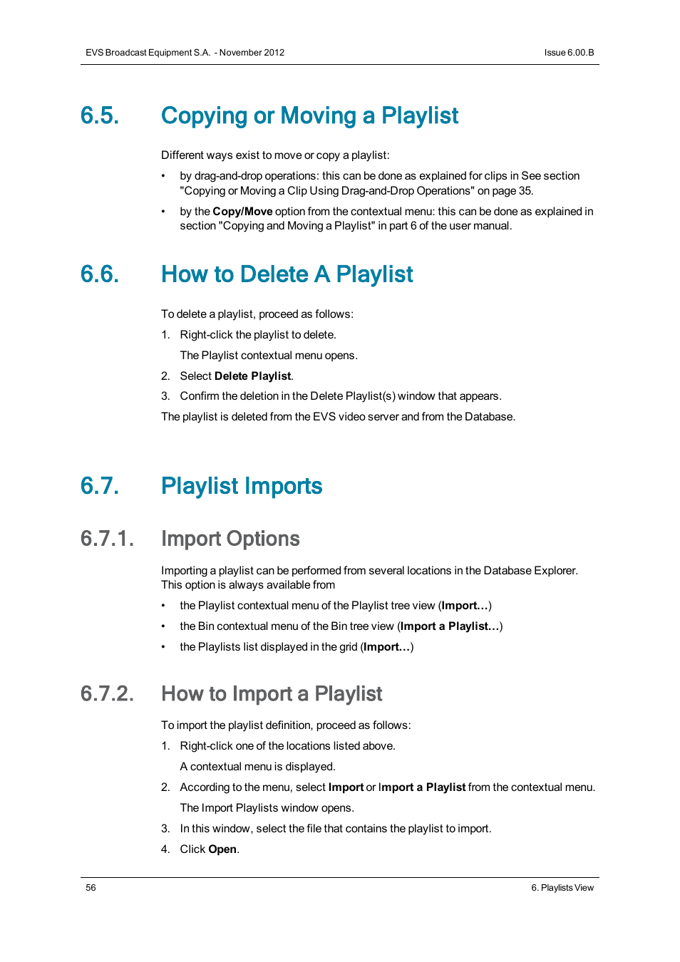 Copying or moving a playlist, How to delete a playlist, Playlist imports | Import options, How to import a playlist | EVS IPDirector Version 6.0 - November 2012 Part 3 User's Manual User Manual | Page 68 / 128