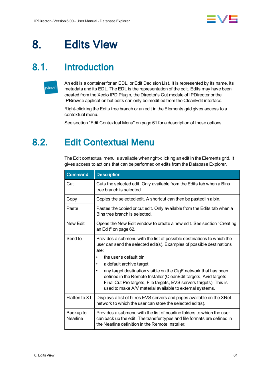 Edits view, Introduction, Edit contextual menu | EVS IPDirector Version 6.0 - November 2012 Part 3 User's Manual User Manual | Page 73 / 128
