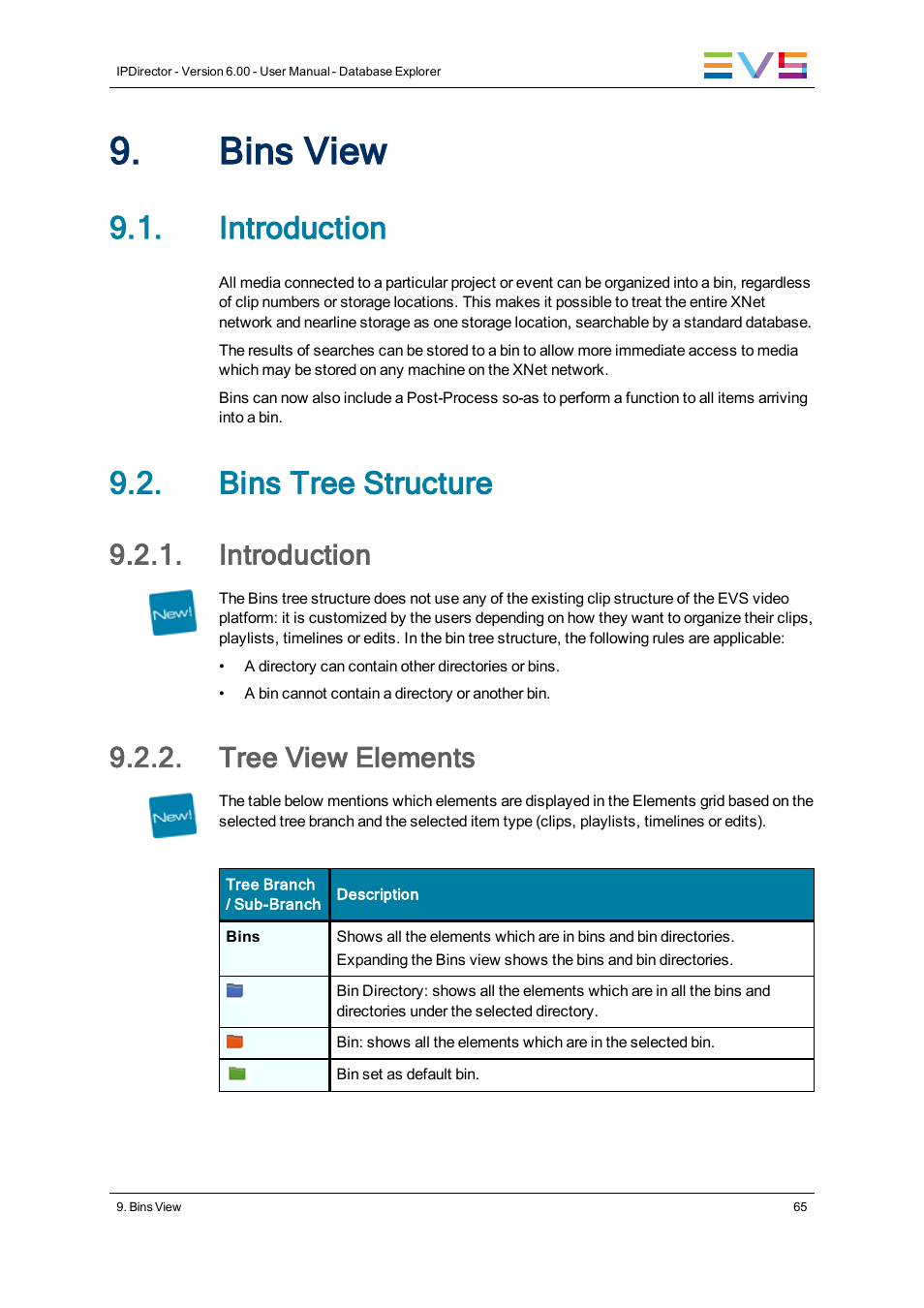 Bins view, Introduction, Bins tree structure | Tree view elements | EVS IPDirector Version 6.0 - November 2012 Part 3 User's Manual User Manual | Page 77 / 128