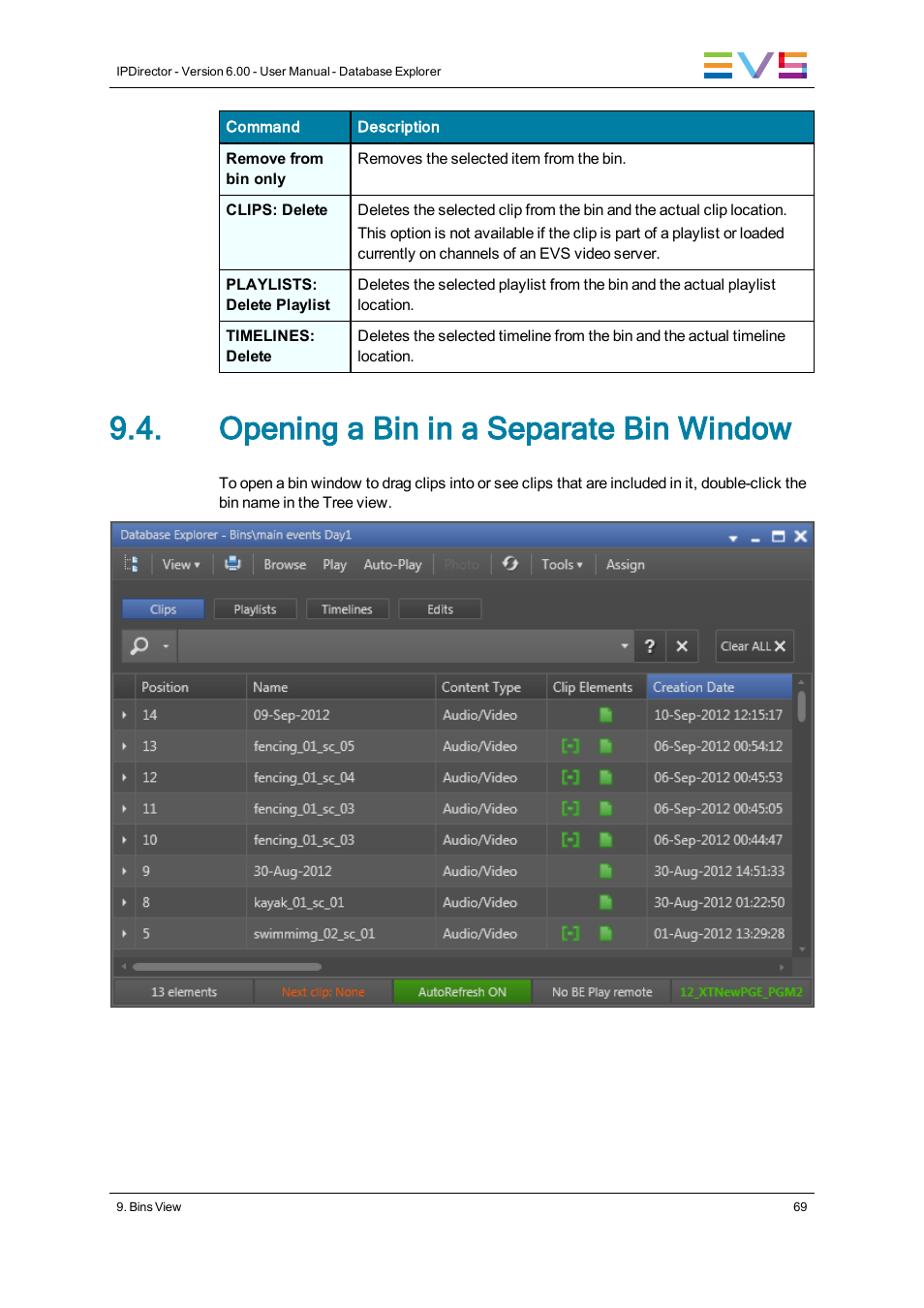 Opening a bin in a separate bin window | EVS IPDirector Version 6.0 - November 2012 Part 3 User's Manual User Manual | Page 81 / 128