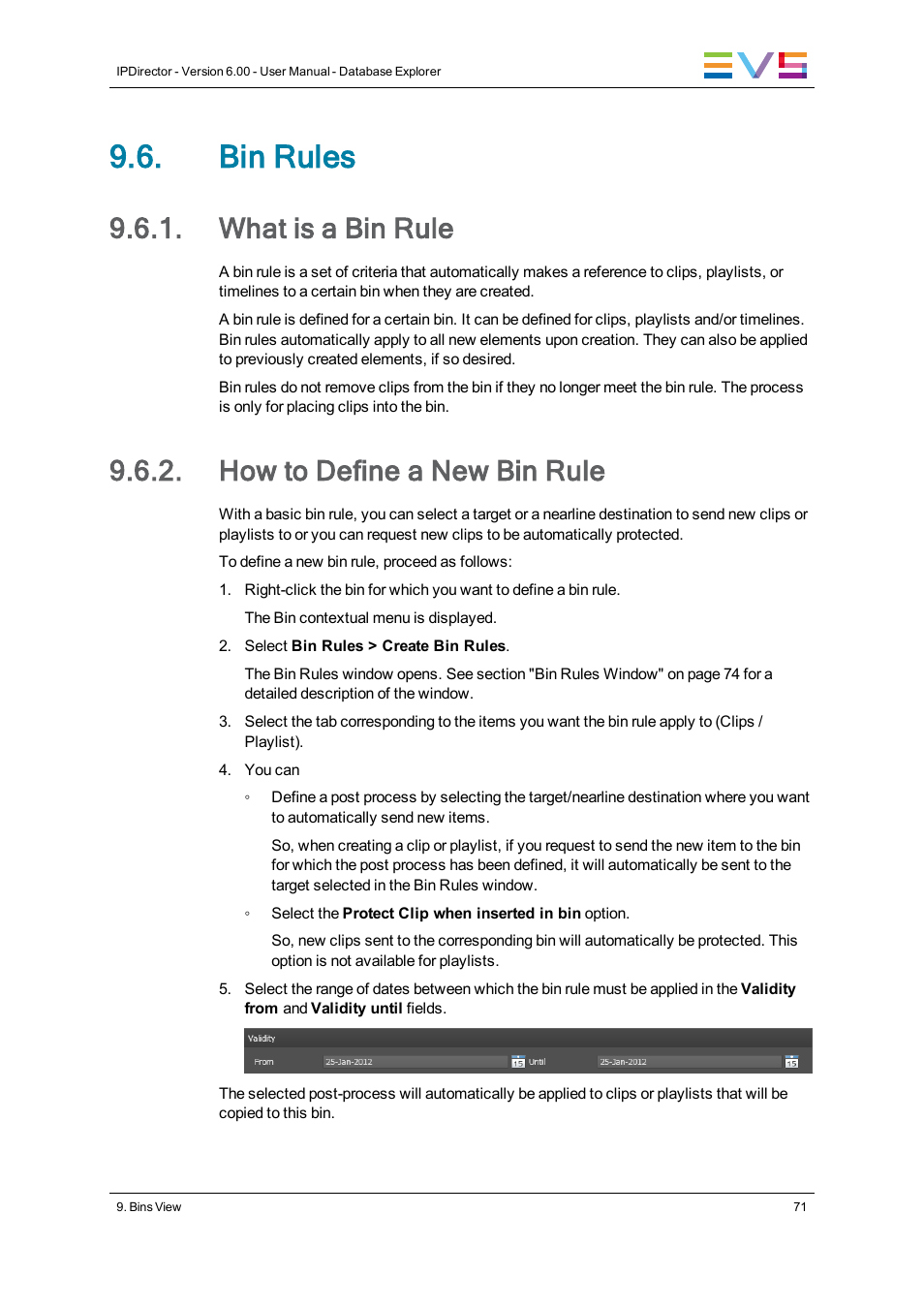 Bin rules, What is a bin rule, How to define a new bin rule | EVS IPDirector Version 6.0 - November 2012 Part 3 User's Manual User Manual | Page 83 / 128