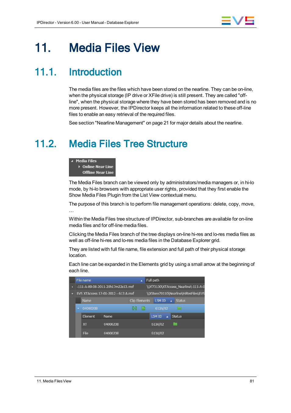 Media files view, Introduction, Media files tree structure | EVS IPDirector Version 6.0 - November 2012 Part 3 User's Manual User Manual | Page 93 / 128