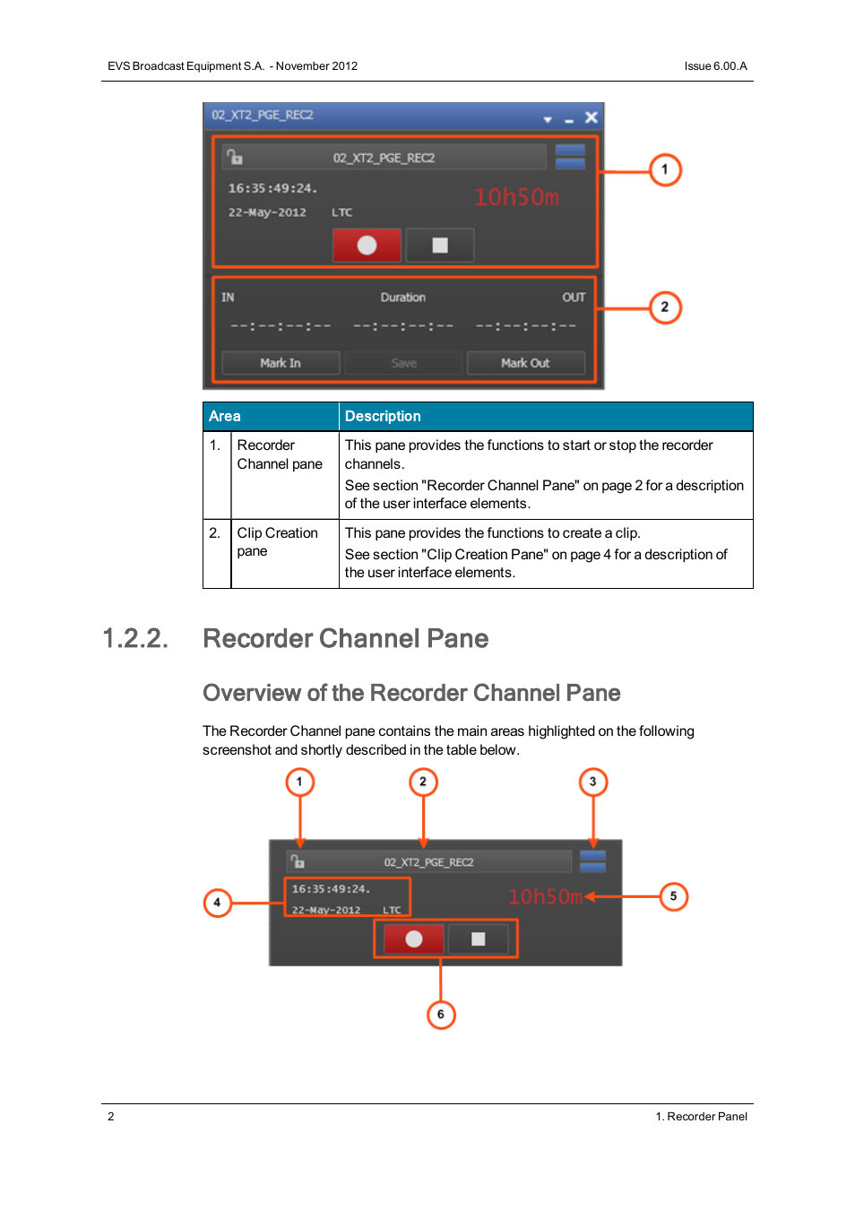 Recorder channel pane, Overview of the recorder channel pane | EVS IPDirector Version 6.0 - November 2012 Part 4 User's Manual User Manual | Page 12 / 82