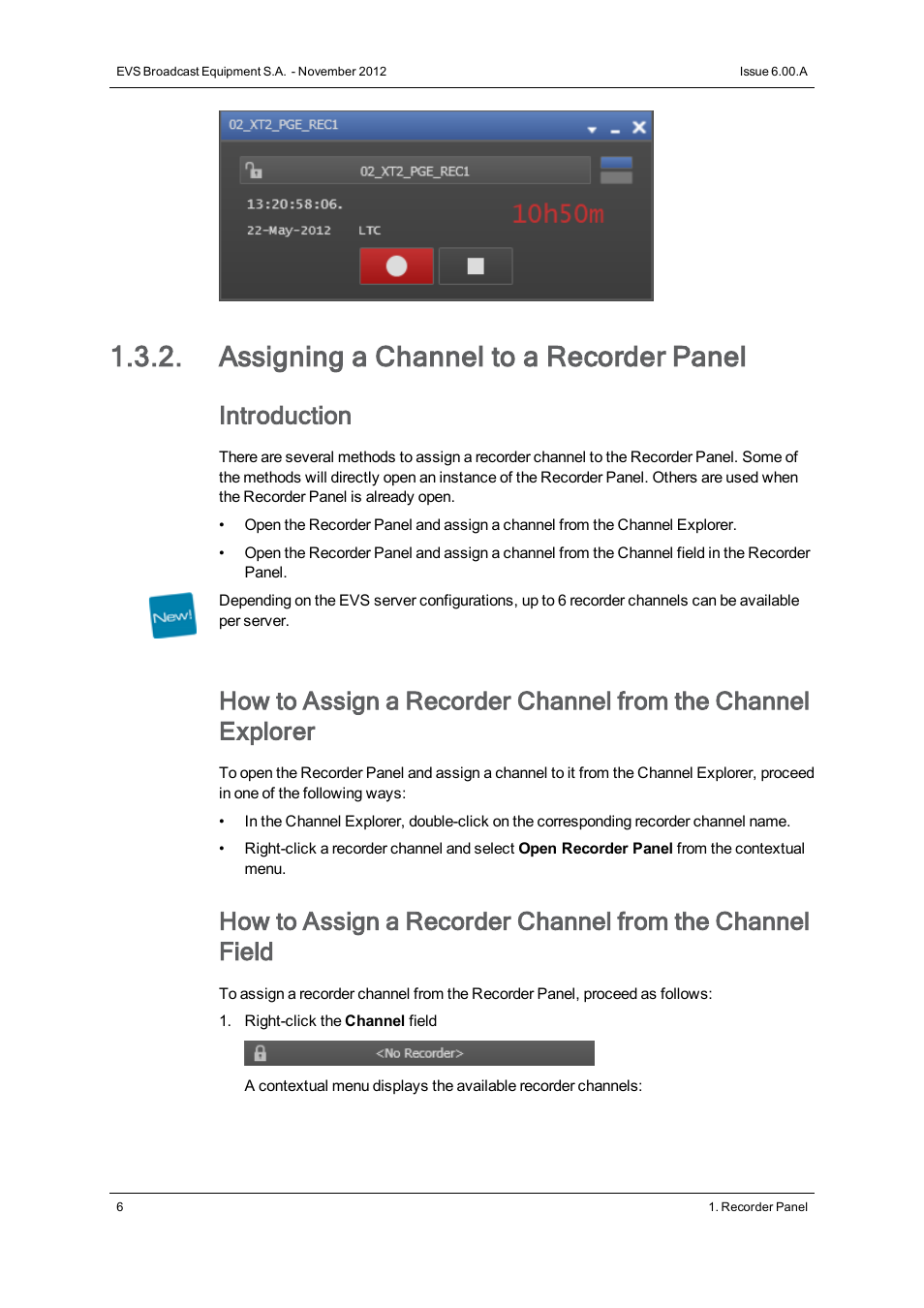 Assigning a channel to a recorder panel, Introduction | EVS IPDirector Version 6.0 - November 2012 Part 4 User's Manual User Manual | Page 16 / 82