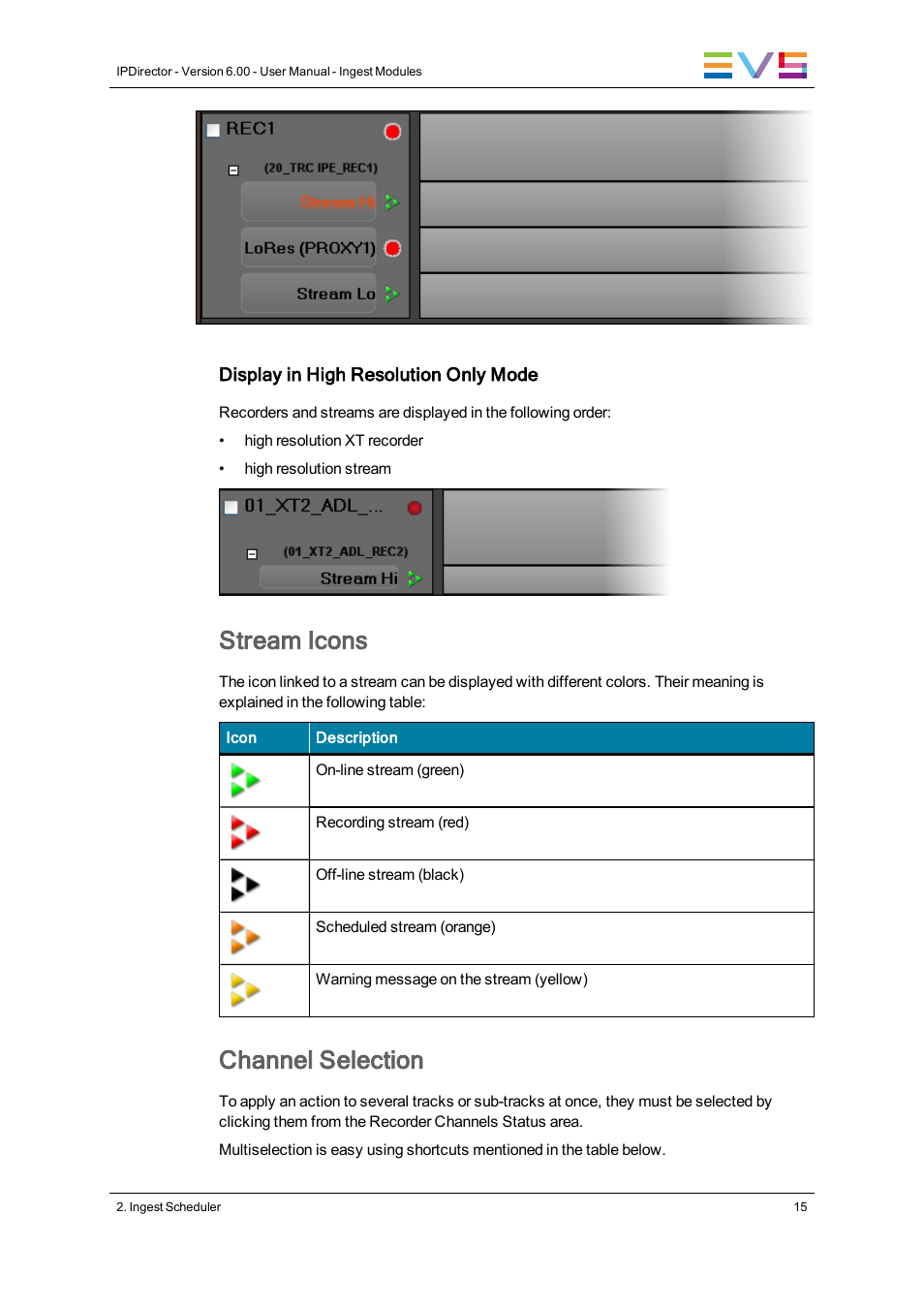 Stream icons, Channel selection | EVS IPDirector Version 6.0 - November 2012 Part 4 User's Manual User Manual | Page 25 / 82