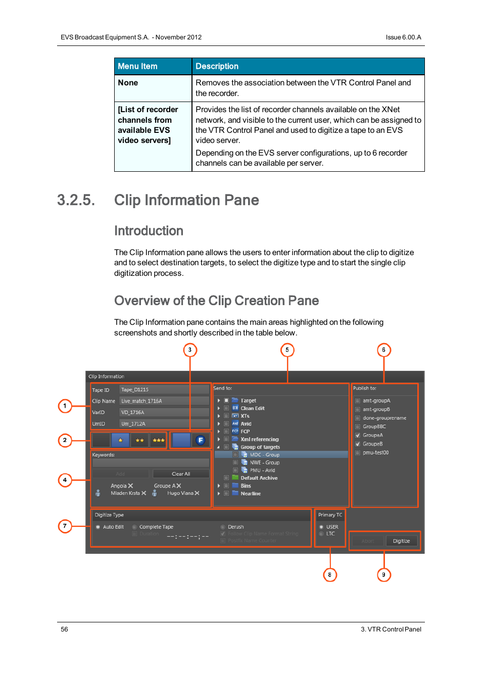 Clip information pane, Introduction, Overview of the clip creation pane | EVS IPDirector Version 6.0 - November 2012 Part 4 User's Manual User Manual | Page 66 / 82