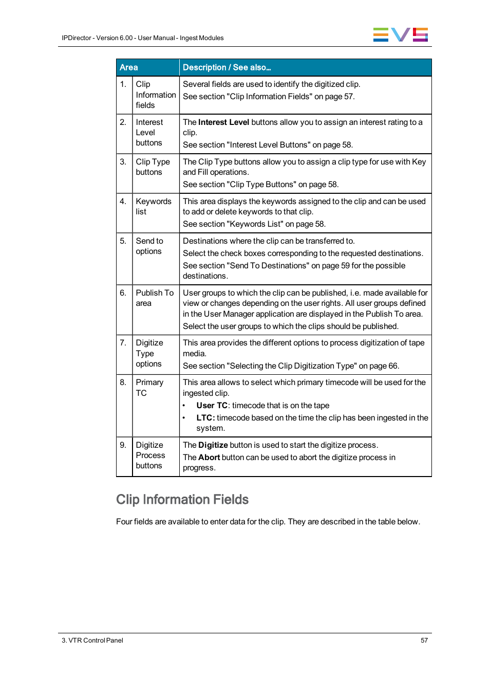 Clip information fields | EVS IPDirector Version 6.0 - November 2012 Part 4 User's Manual User Manual | Page 67 / 82