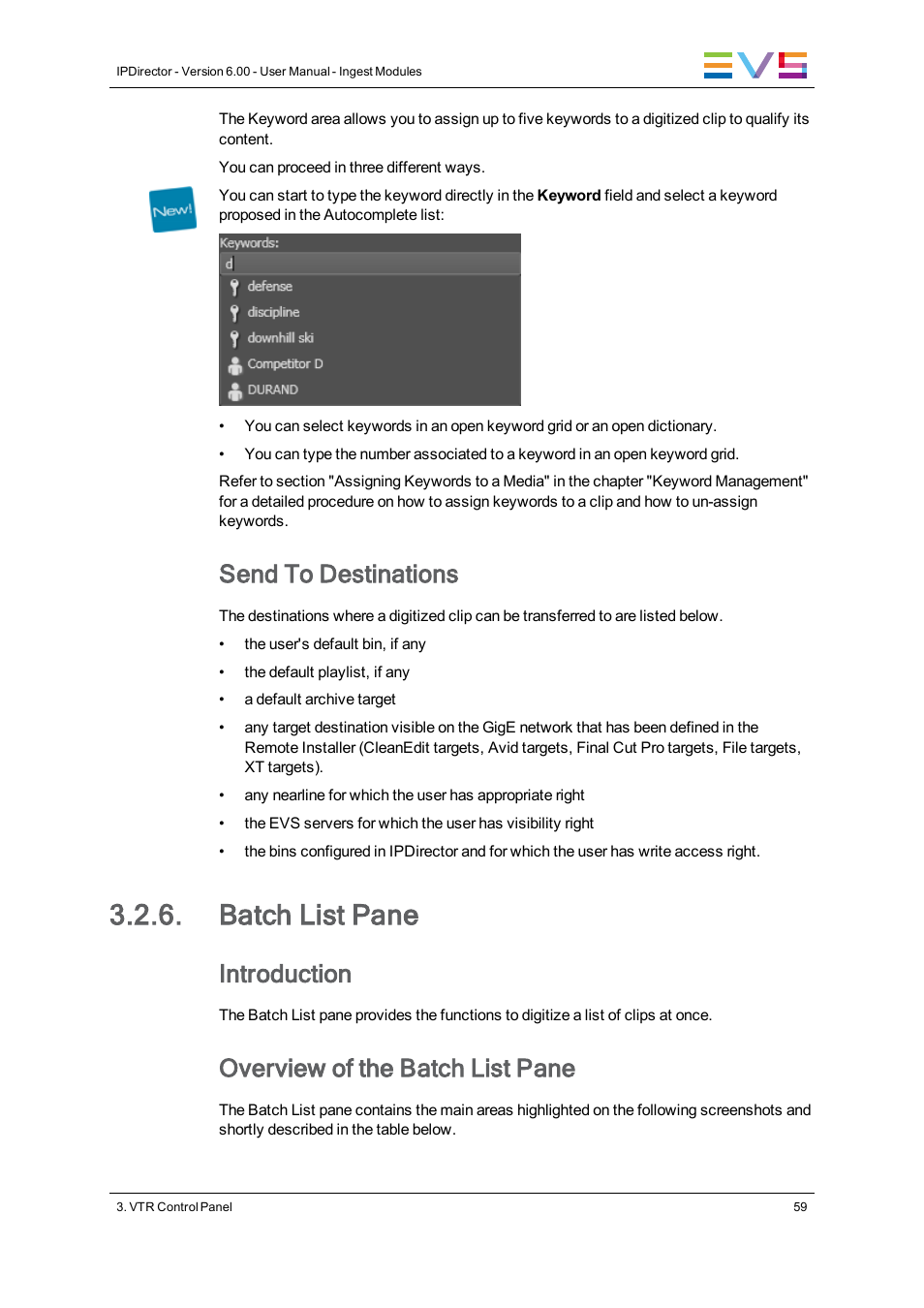 Batch list pane, Send to destinations, Introduction | Overview of the batch list pane | EVS IPDirector Version 6.0 - November 2012 Part 4 User's Manual User Manual | Page 69 / 82