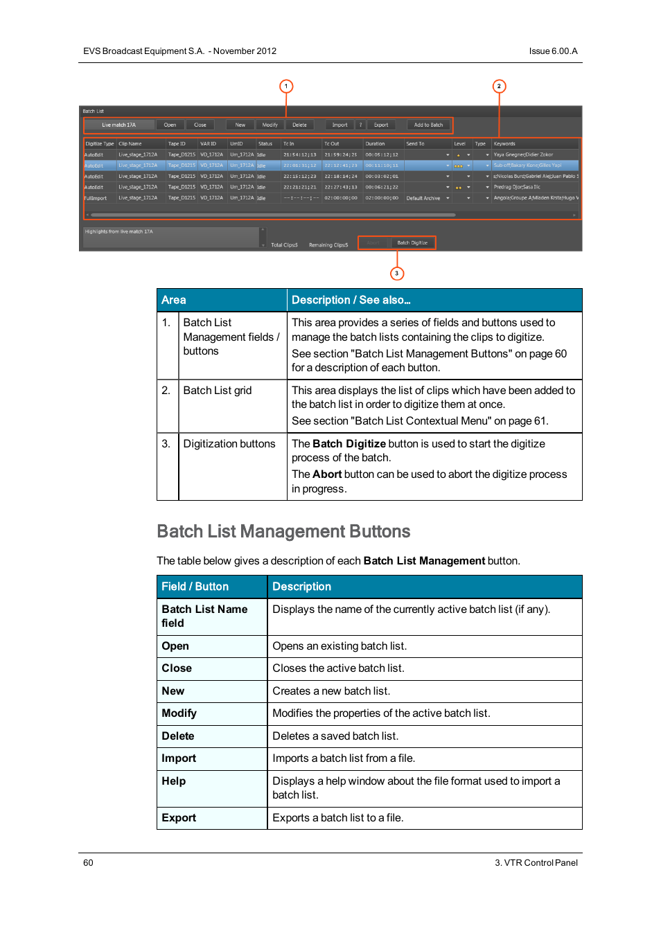 Batch list management buttons | EVS IPDirector Version 6.0 - November 2012 Part 4 User's Manual User Manual | Page 70 / 82