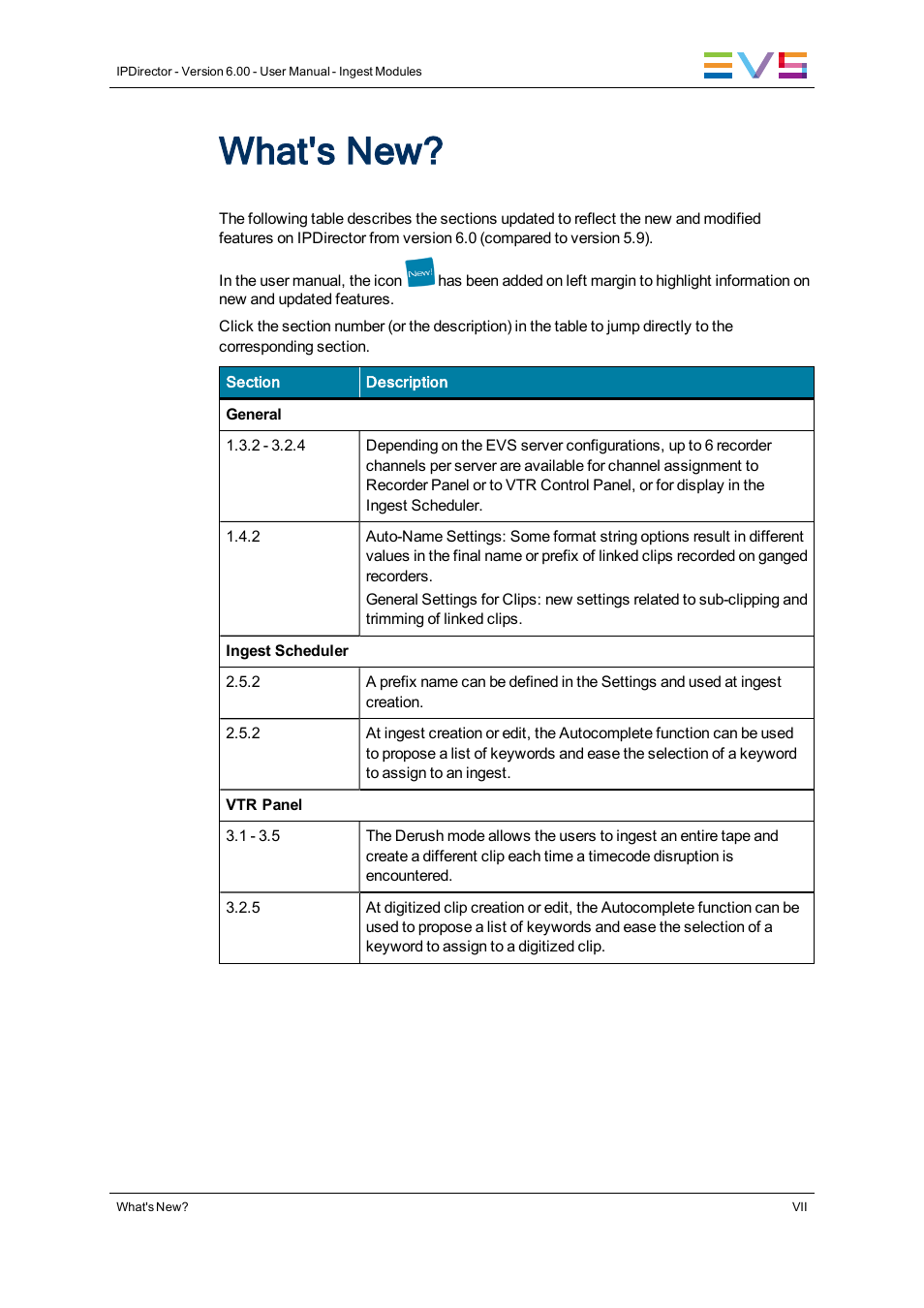 What's new | EVS IPDirector Version 6.0 - November 2012 Part 4 User's Manual User Manual | Page 9 / 82