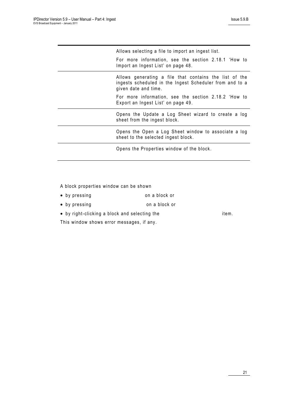 Ingest block properties window | EVS IPDirector Version 5.9 - January 2011 Part 4 User’s Manual User Manual | Page 32 / 81
