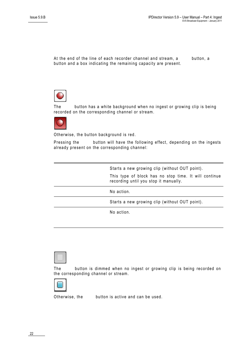 6 remaining capacity area, 1 start button, 2 stop button | Remaining capacity area, Start button, Stop button, Tart button, Top button | EVS IPDirector Version 5.9 - January 2011 Part 4 User’s Manual User Manual | Page 33 / 81