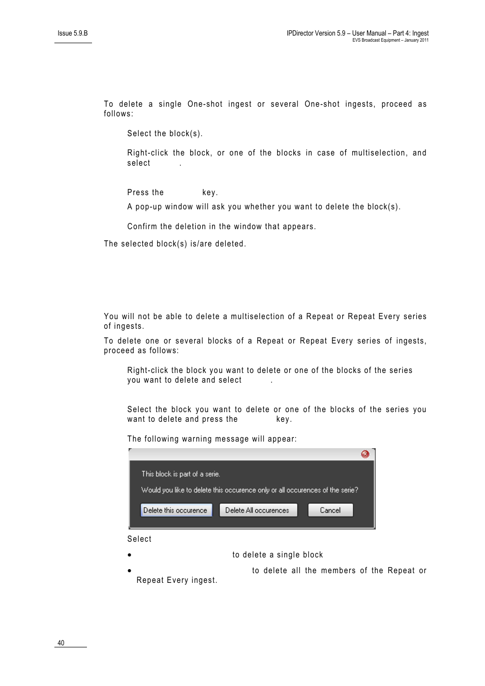 2 how to delete a one-shot scheduled ingest, How to delete a one-shot scheduled ingest | EVS IPDirector Version 5.9 - January 2011 Part 4 User’s Manual User Manual | Page 51 / 81