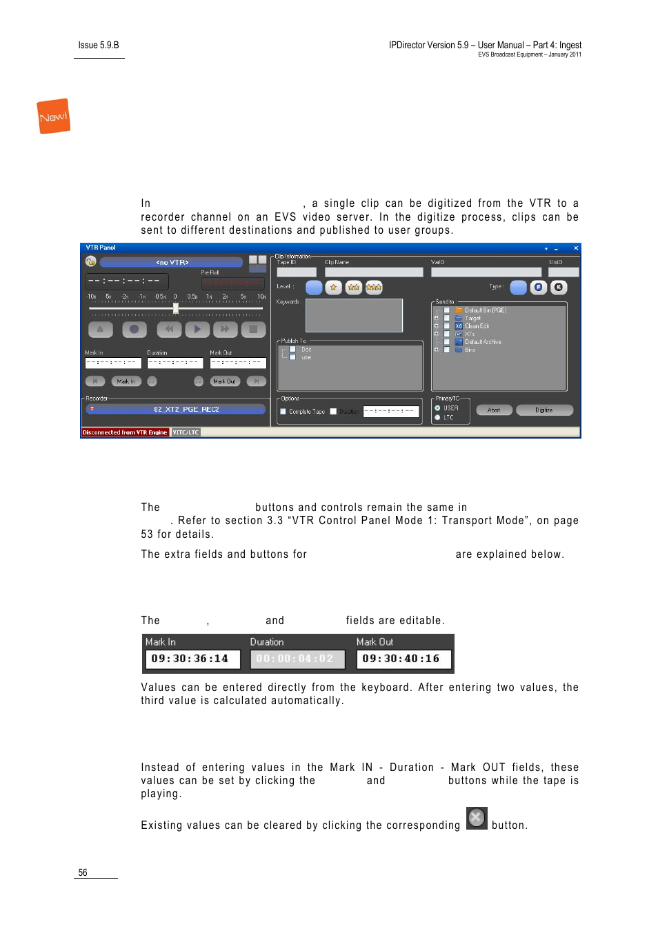 1 purpose, 2 screen elements and functions, Mark in - duration - mark out | Mark in / mark out buttons | EVS IPDirector Version 5.9 - January 2011 Part 4 User’s Manual User Manual | Page 67 / 81