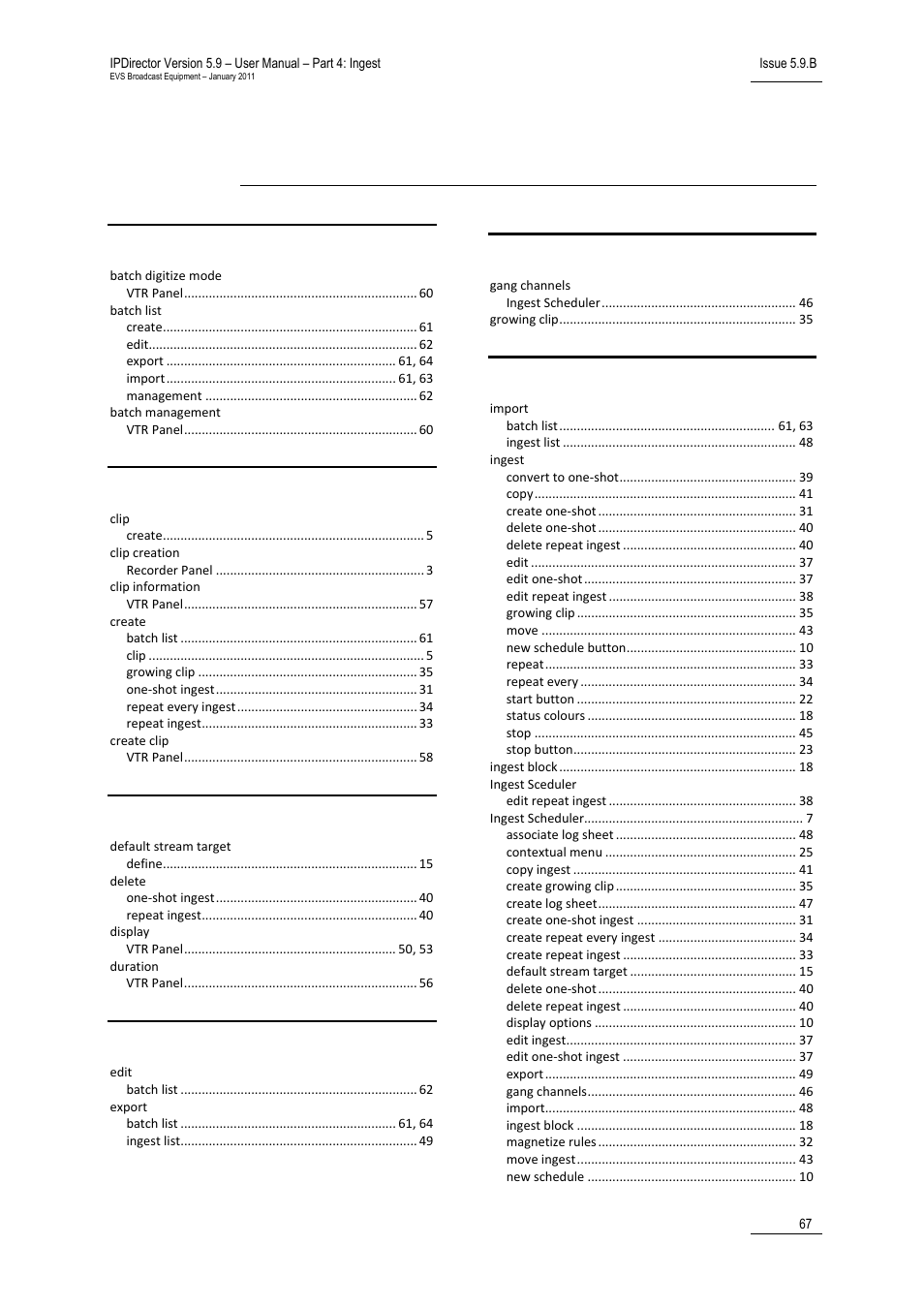 Vtr control panel shortcuts, Index | EVS IPDirector Version 5.9 - January 2011 Part 4 User’s Manual User Manual | Page 78 / 81