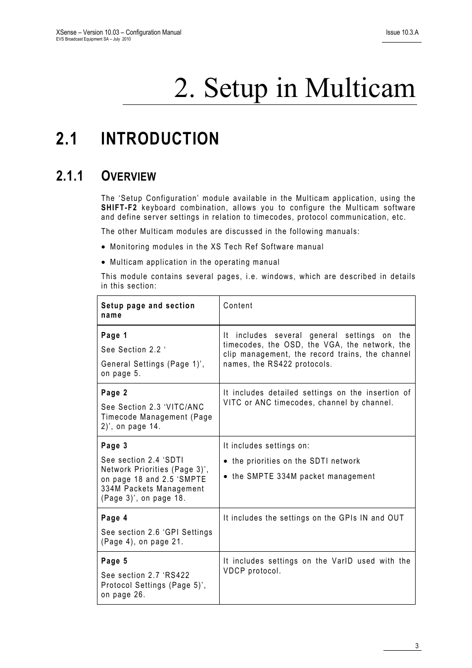 Setup in multicam, 1 introduction, 1 overview | Introduction, Overview, Verview | EVS XSense Version 10.03 - July 2010 Configuration Manual User Manual | Page 10 / 90
