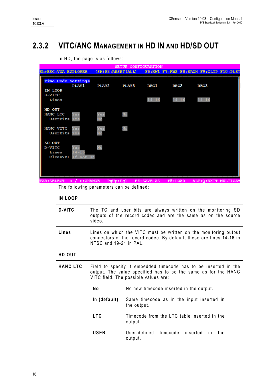 2 vitc/anc management in hd in and hd/sd out, Vitc/anc management in hd in and hd/sd out, 2 vitc/anc | Hd/sd, Anagement in | EVS XSense Version 10.03 - July 2010 Configuration Manual User Manual | Page 23 / 90