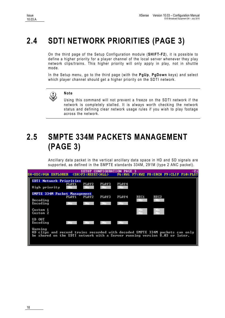 4 ‘sdti, 18 an, 4 sdti network priorities (page 3) | EVS XSense Version 10.03 - July 2010 Configuration Manual User Manual | Page 25 / 90
