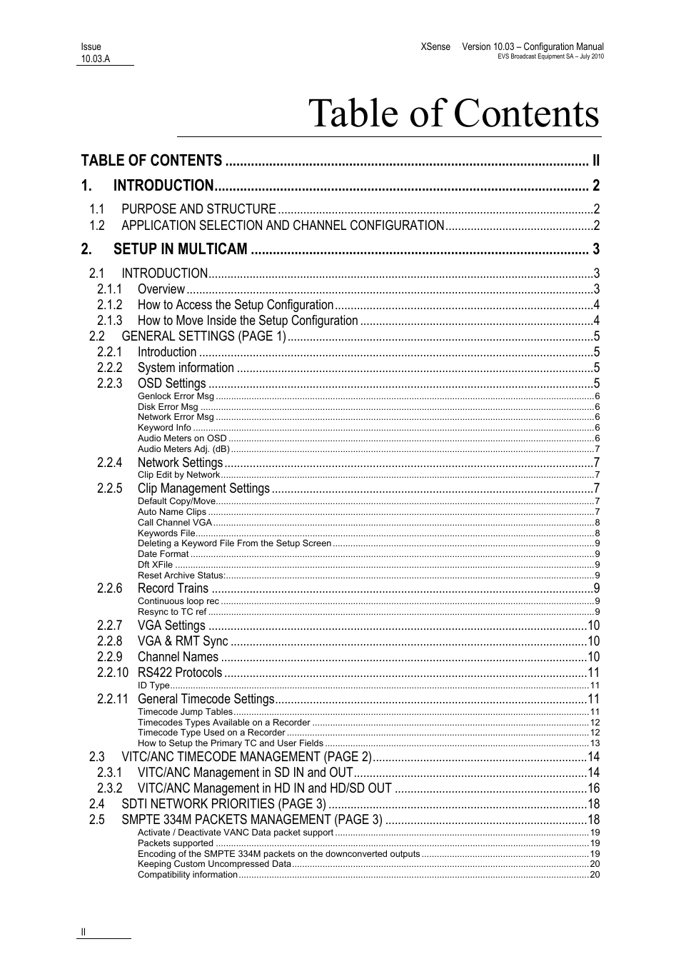 EVS XSense Version 10.03 - July 2010 Configuration Manual User Manual | Page 3 / 90