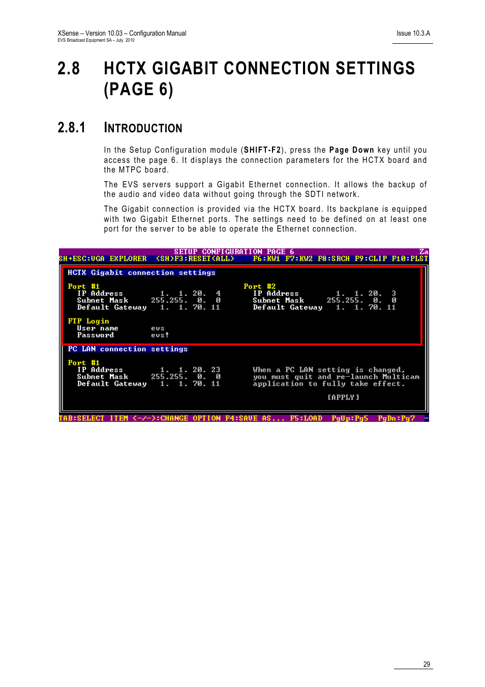 1 introduction, Introduction, 8 hctx gigabit connection settings (page 6) | Ntroduction | EVS XSense Version 10.03 - July 2010 Configuration Manual User Manual | Page 36 / 90
