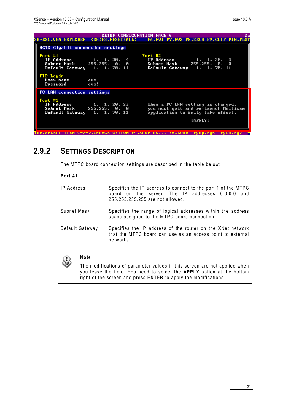 2 settings description, Settings description, Ettings | Escription | EVS XSense Version 10.03 - July 2010 Configuration Manual User Manual | Page 38 / 90