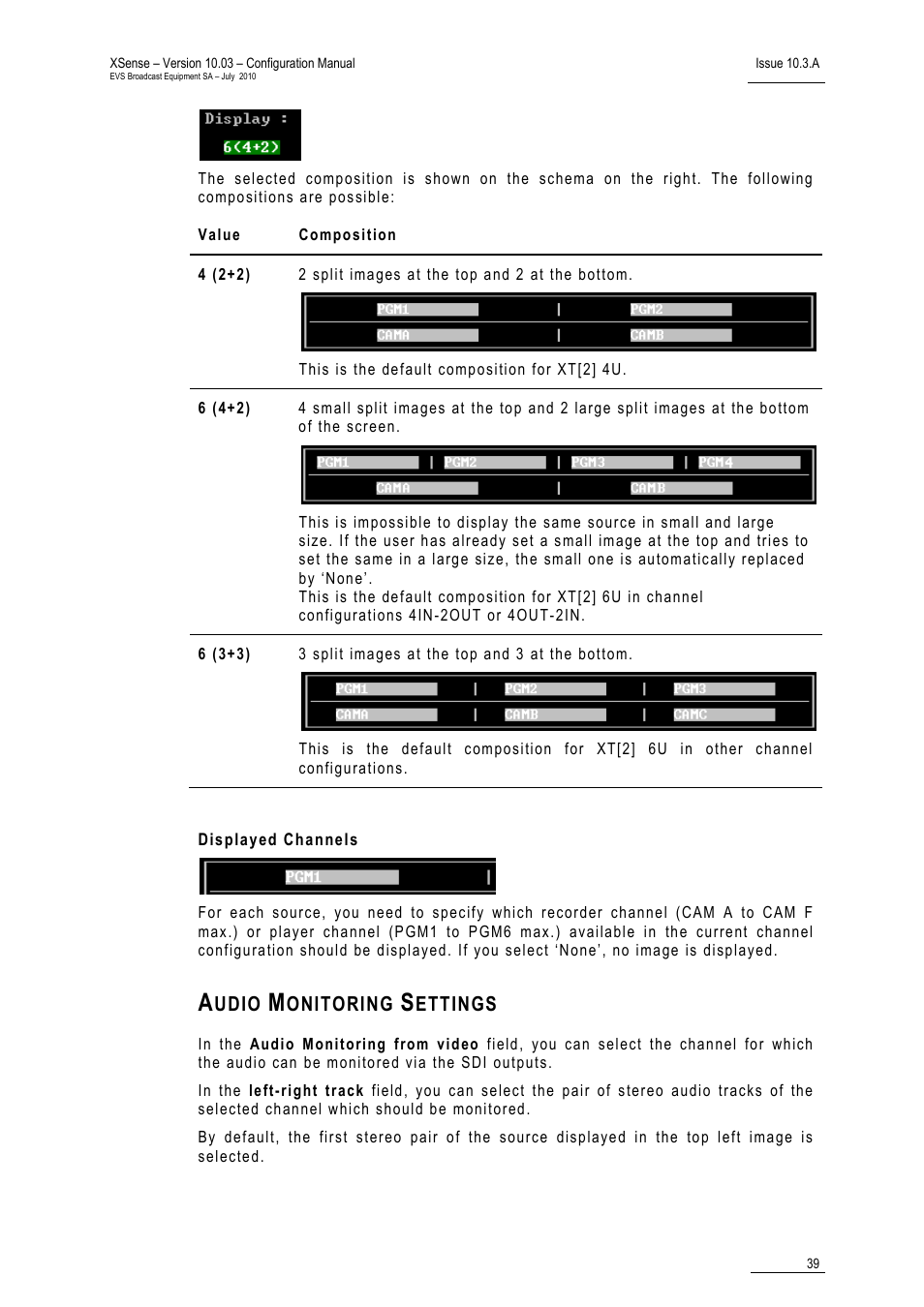 Displayed channels, Audio monitoring settings | EVS XSense Version 10.03 - July 2010 Configuration Manual User Manual | Page 46 / 90