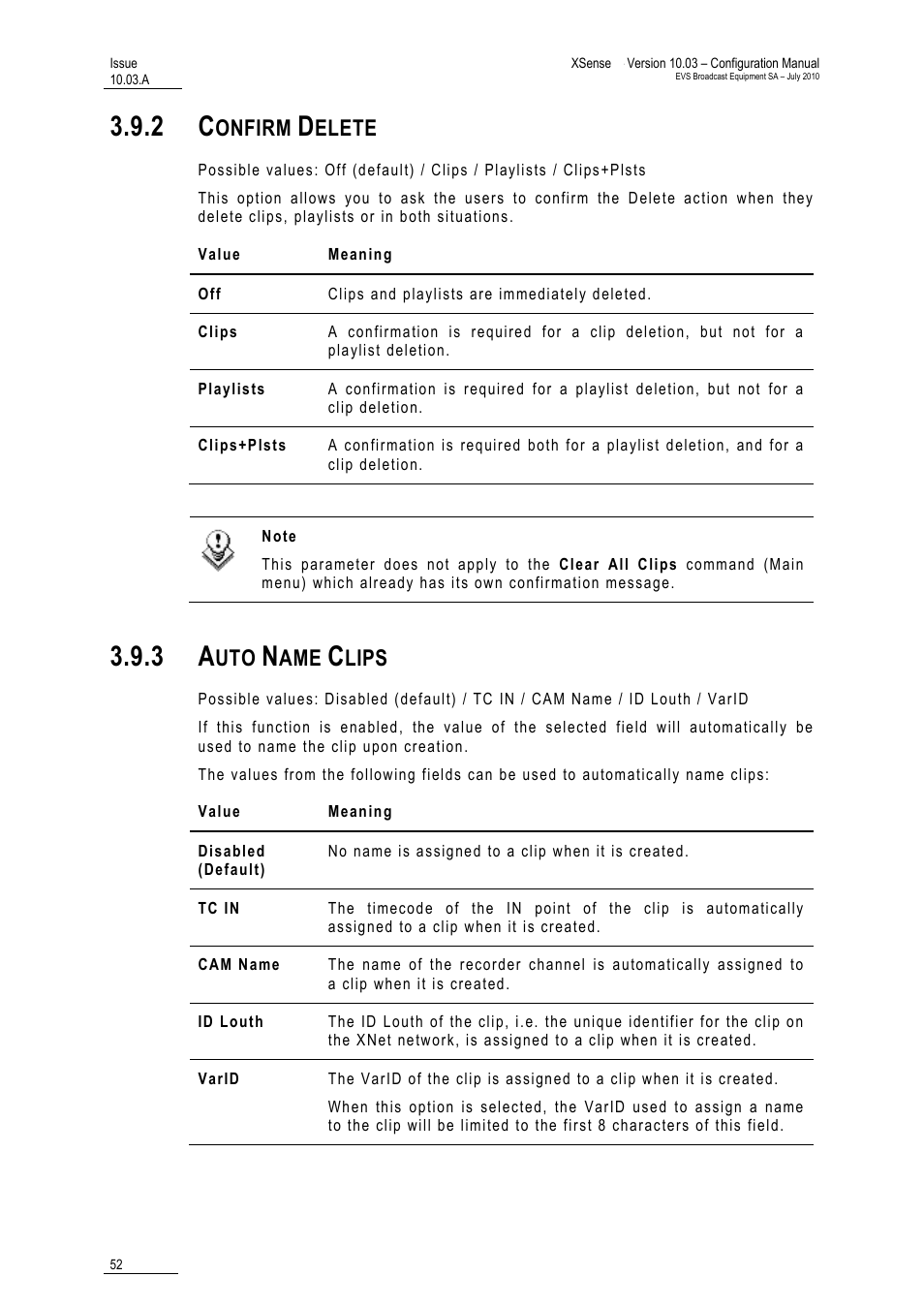 2 confirm delete, 3 auto name clips, Confirm delete | Auto name clips, Onfirm, Elete, Lips | EVS XSense Version 10.03 - July 2010 Configuration Manual User Manual | Page 59 / 90