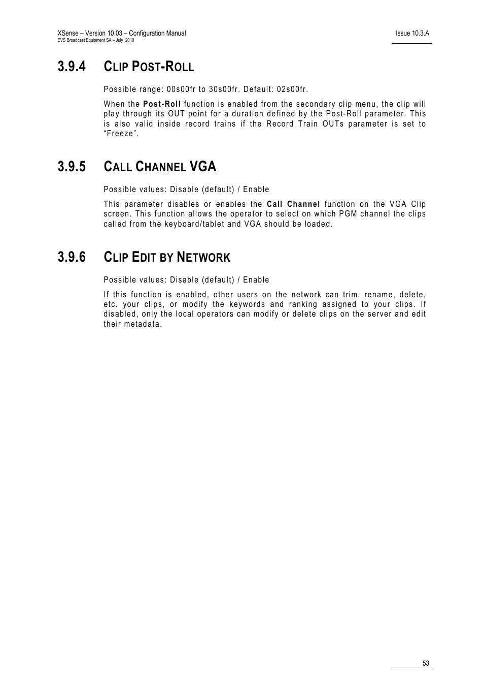 4 clip post-roll, 5 call channel vga, 6 clip edit by network | Clip post-roll, Call channel vga, Clip edit by network | EVS XSense Version 10.03 - July 2010 Configuration Manual User Manual | Page 60 / 90