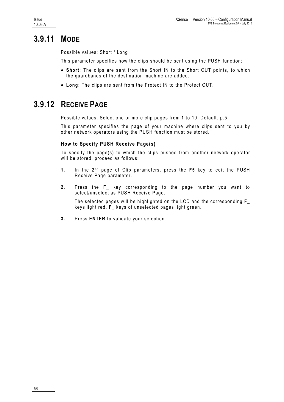 11 mode, Mode, 11 m | 12 r, Eceive | EVS XSense Version 10.03 - July 2010 Configuration Manual User Manual | Page 63 / 90