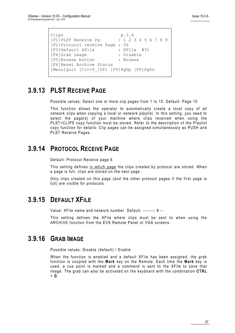 15 default xfile, 16 grab image, Default xfile | Grab image, 13 plst, 14 p, 15 d, 16 g | EVS XSense Version 10.03 - July 2010 Configuration Manual User Manual | Page 64 / 90