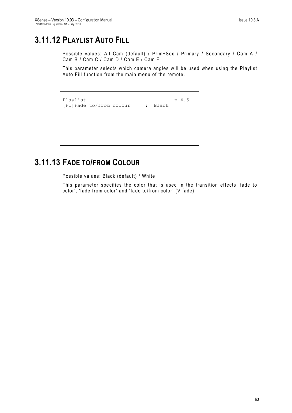 12 playlist auto fill, 13 fade to/from colour, Playlist auto fill | Fade to/from colour, 12 p, 13 f, Laylist, Ade to, From, Olour | EVS XSense Version 10.03 - July 2010 Configuration Manual User Manual | Page 70 / 90