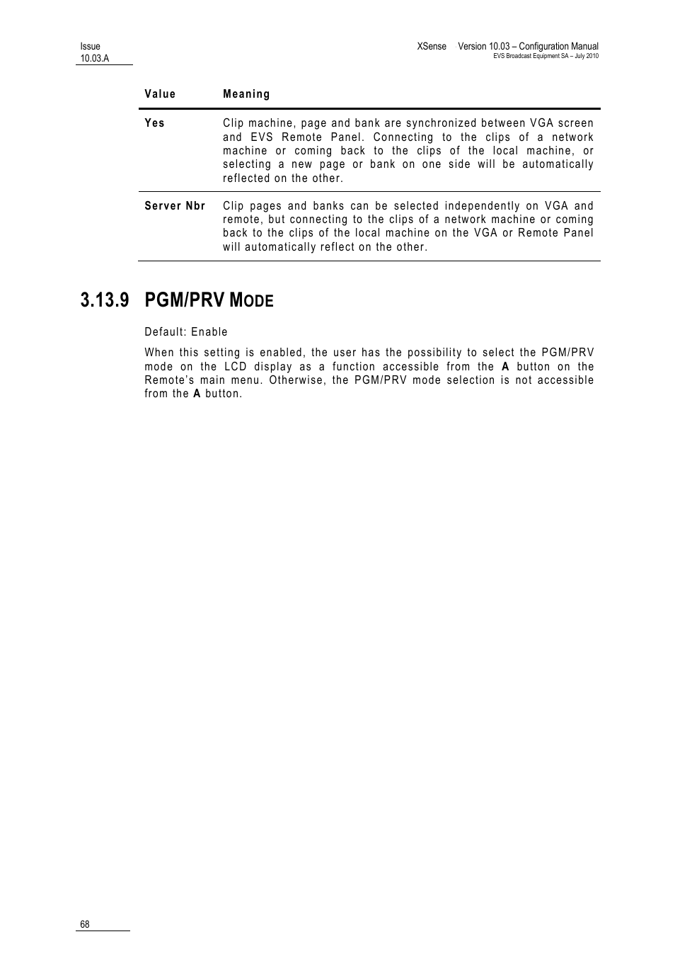9 pgm/prv mode, Pgm/prv mode, 9 pgm/prv | EVS XSense Version 10.03 - July 2010 Configuration Manual User Manual | Page 75 / 90