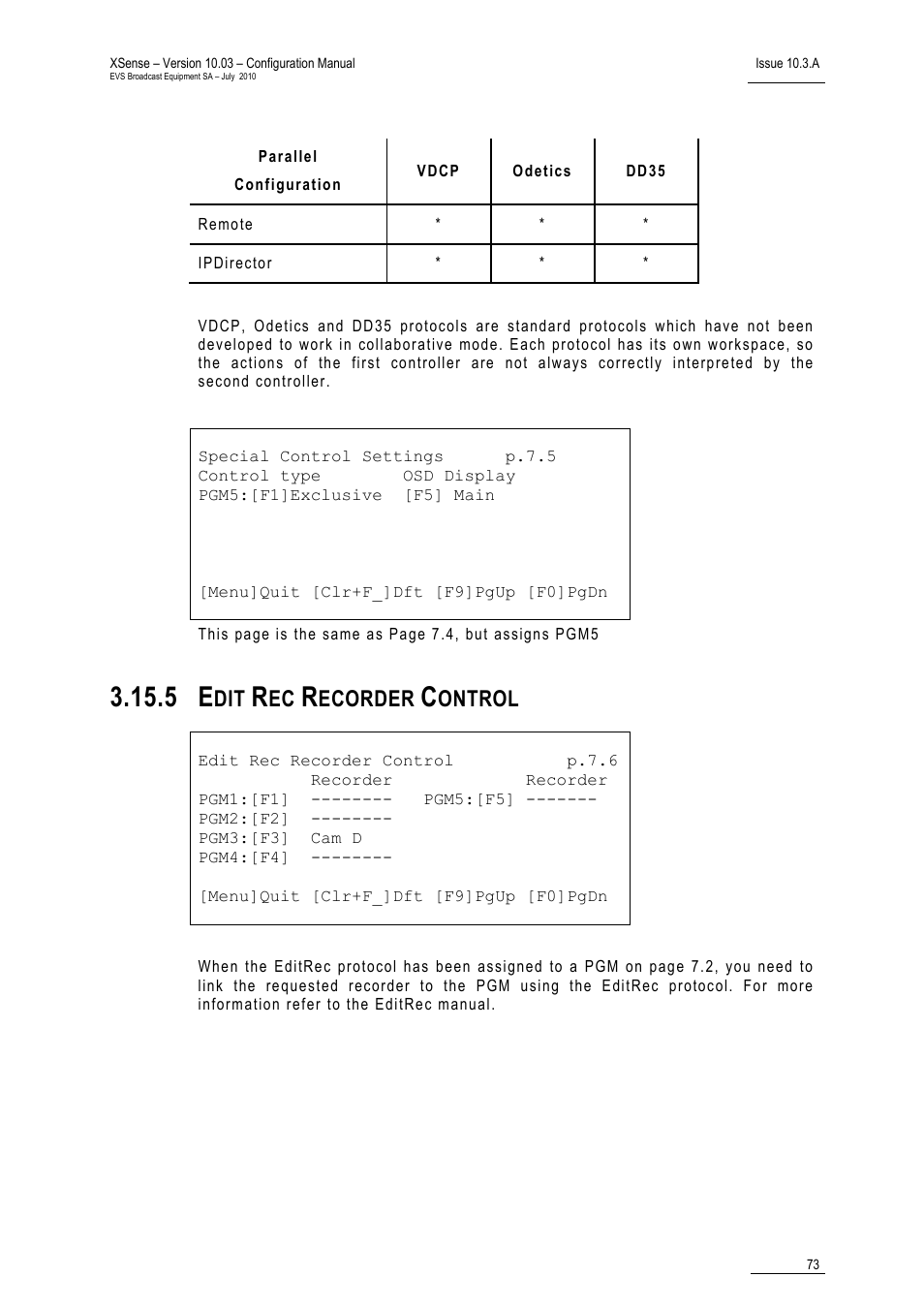 5 edit rec recorder control, Edit rec recorder control, Ecorder | Ontrol | EVS XSense Version 10.03 - July 2010 Configuration Manual User Manual | Page 80 / 90