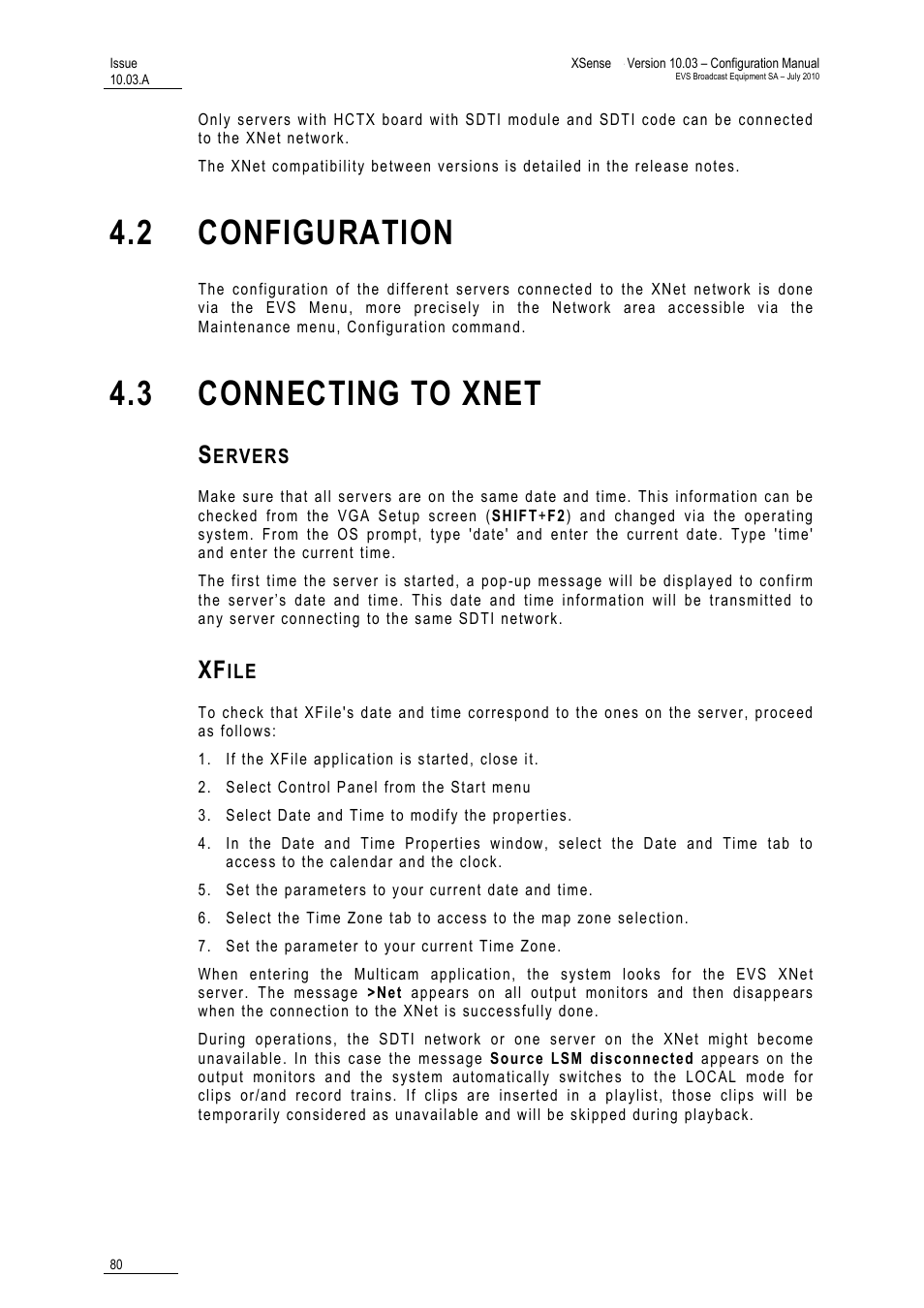 2 configuration, 3 connecting to xnet, Servers | Xfile, Configuration, Connecting to xnet | EVS XSense Version 10.03 - July 2010 Configuration Manual User Manual | Page 87 / 90