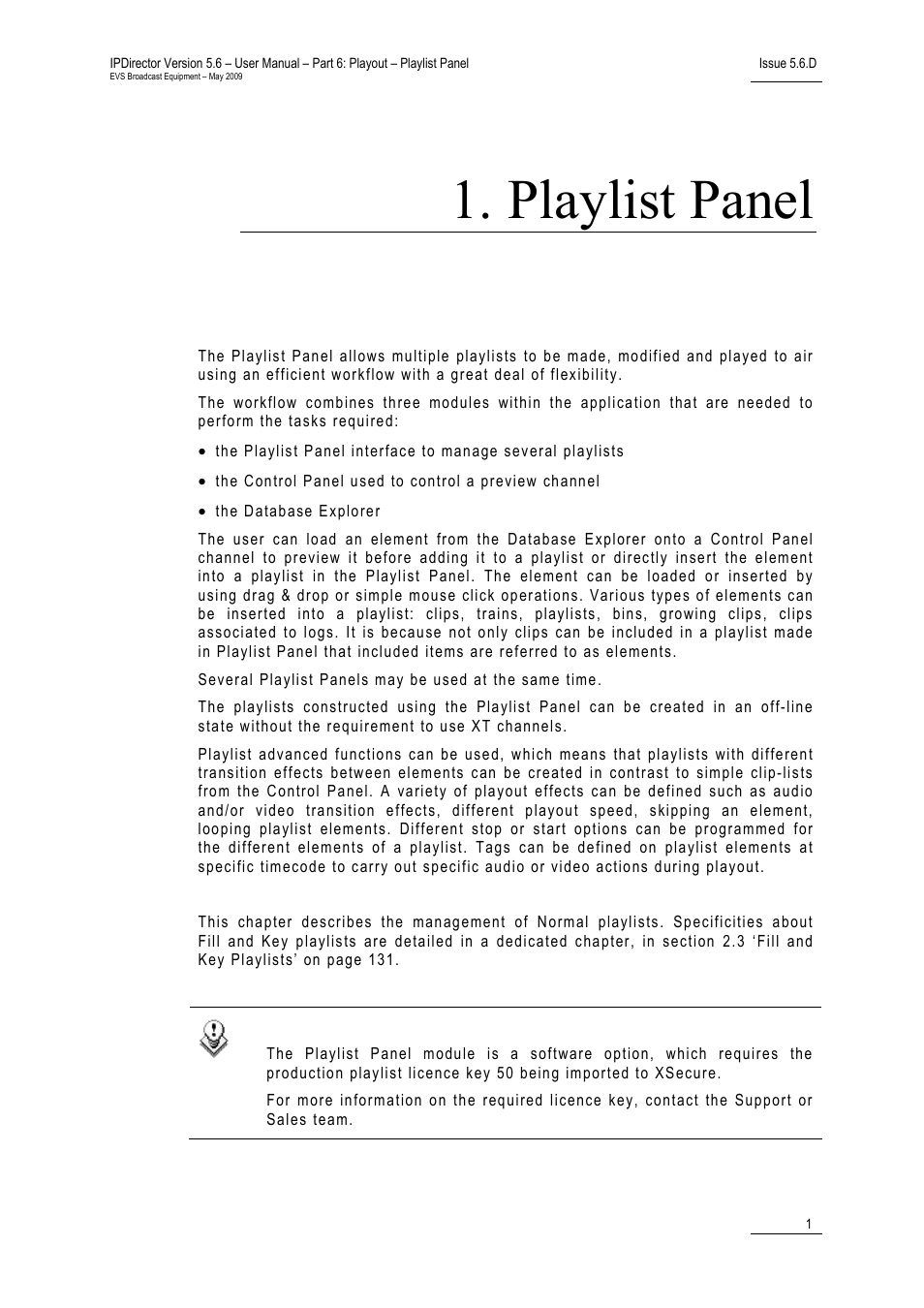 Playlist panel, 1 introduction | EVS IPDirector Version 5.6 - May 2009 Part 6 User's Manual User Manual | Page 10 / 157