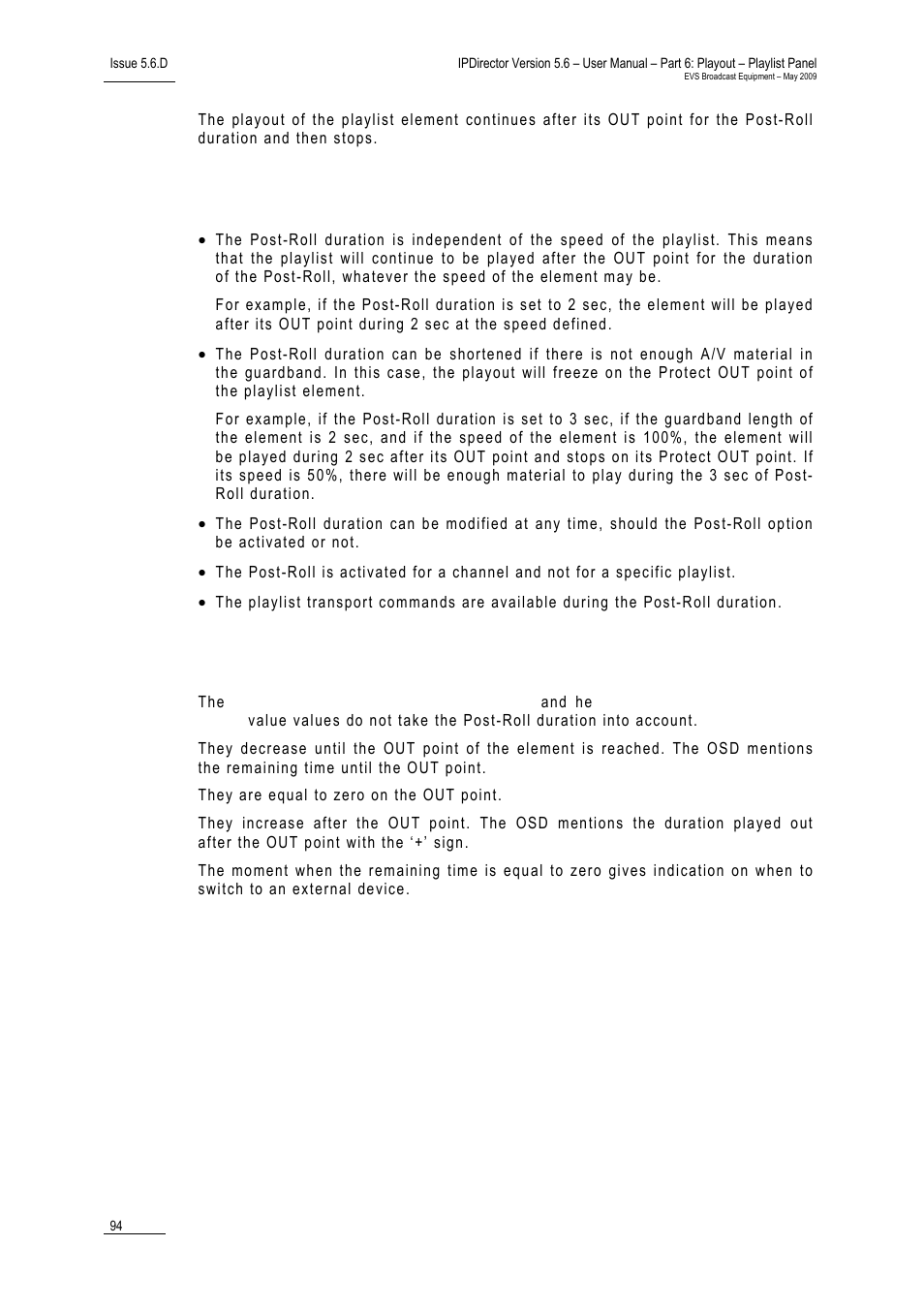 Post-roll characteristics, Remaining time information, 11 working with post-roll | EVS IPDirector Version 5.6 - May 2009 Part 6 User's Manual User Manual | Page 103 / 157