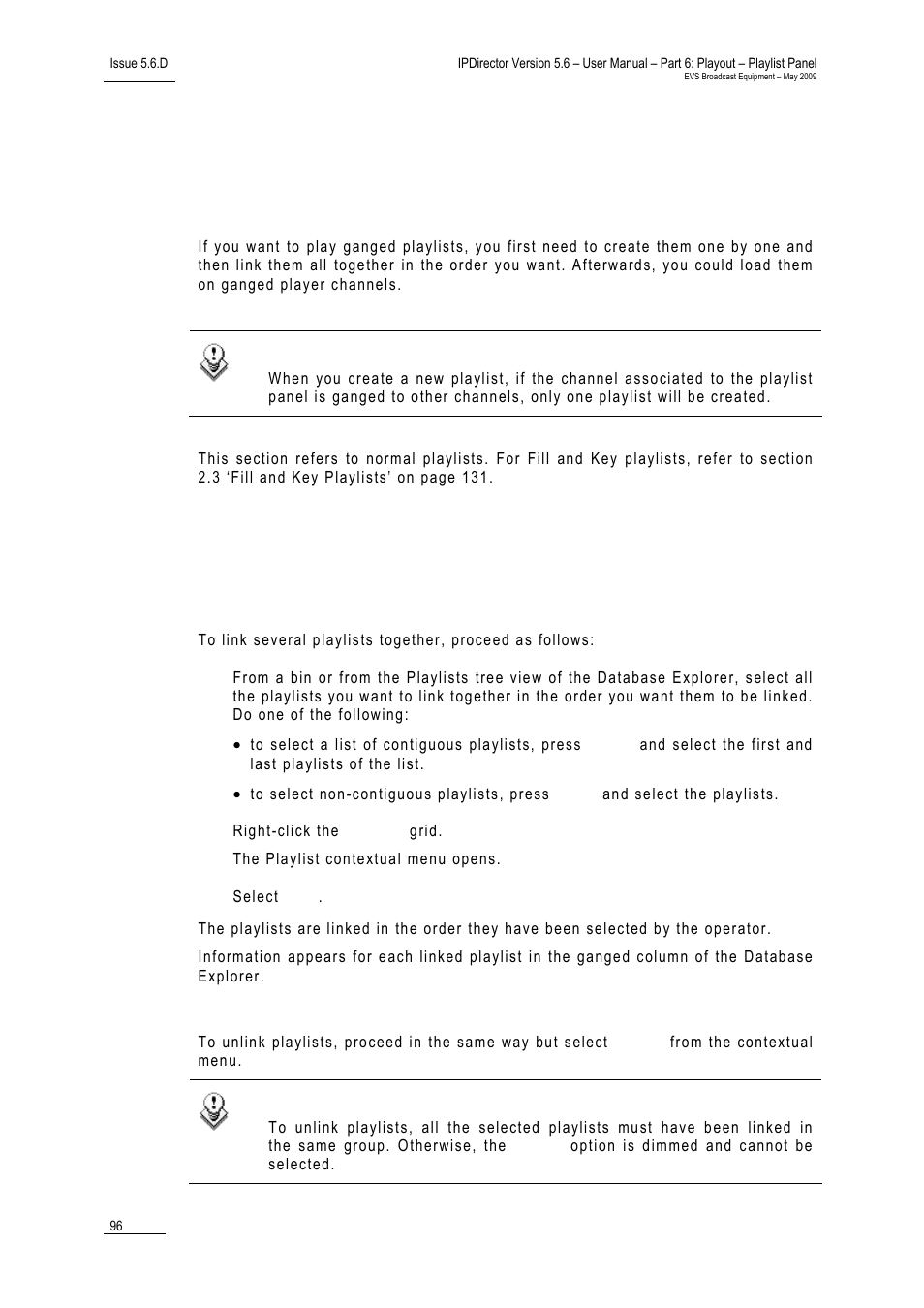 7 ganged playlists management, 1 introduction, 2 linking or unlinking playlists | How to (un)link playlists, Unlink playlists, Ntroduction, Inking or, Nlinking, Laylists | EVS IPDirector Version 5.6 - May 2009 Part 6 User's Manual User Manual | Page 105 / 157