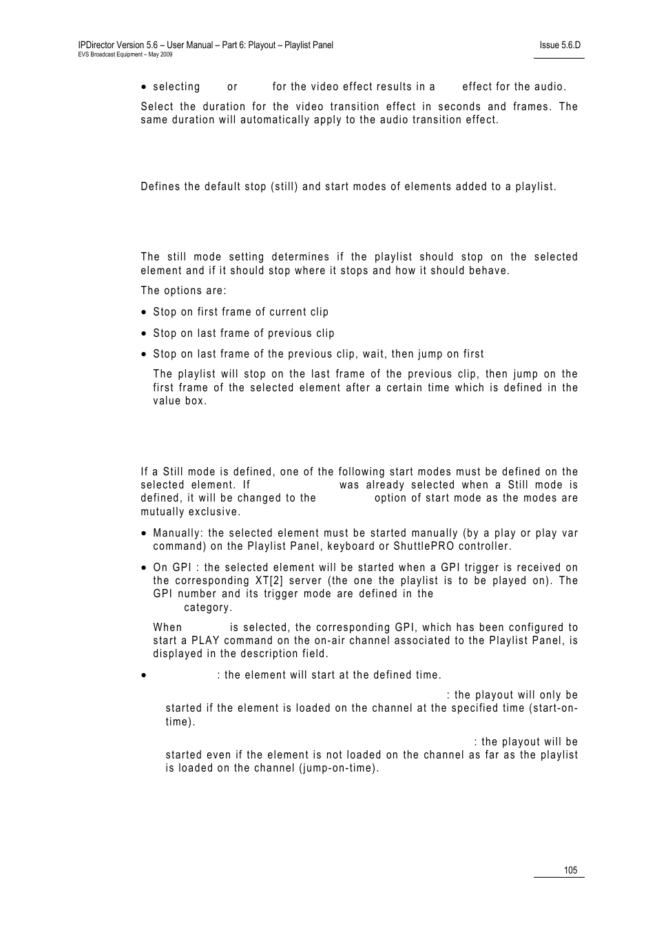 Default still and start mode, Still mode, Start mode | 8 playlist settings, 1 general settings | EVS IPDirector Version 5.6 - May 2009 Part 6 User's Manual User Manual | Page 114 / 157